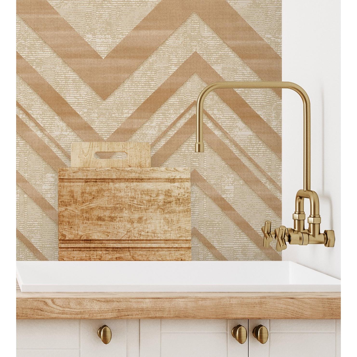 Papel pintado vinílico geométrico zigzag ocre con textura en relieve - Enzo Spike 681658 de GAULAN - Rollo de 10 m x 1,06 m
