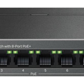 Switch TP-Link 9 Puertos Fast Ethernet 8 PoE+ 73.24W Sin Ventilador QoS Muro