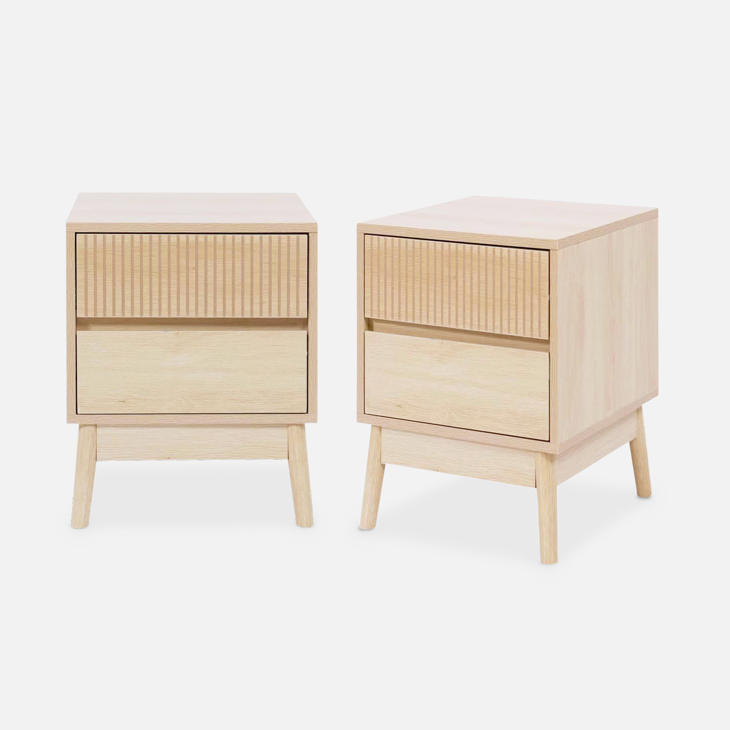 sweeek - Mesita de noche de 2 cajones con efecto madera, set de 2, Linear, Madera, 39x40x48 cm