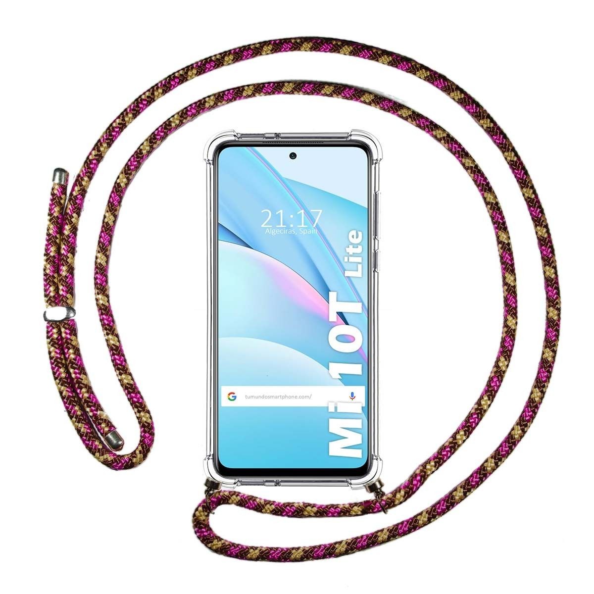 Tumundosmartphone Funda Colgante Transparente para Xiaomi Mi 10T Lite con Cordon Rosa / Dorado