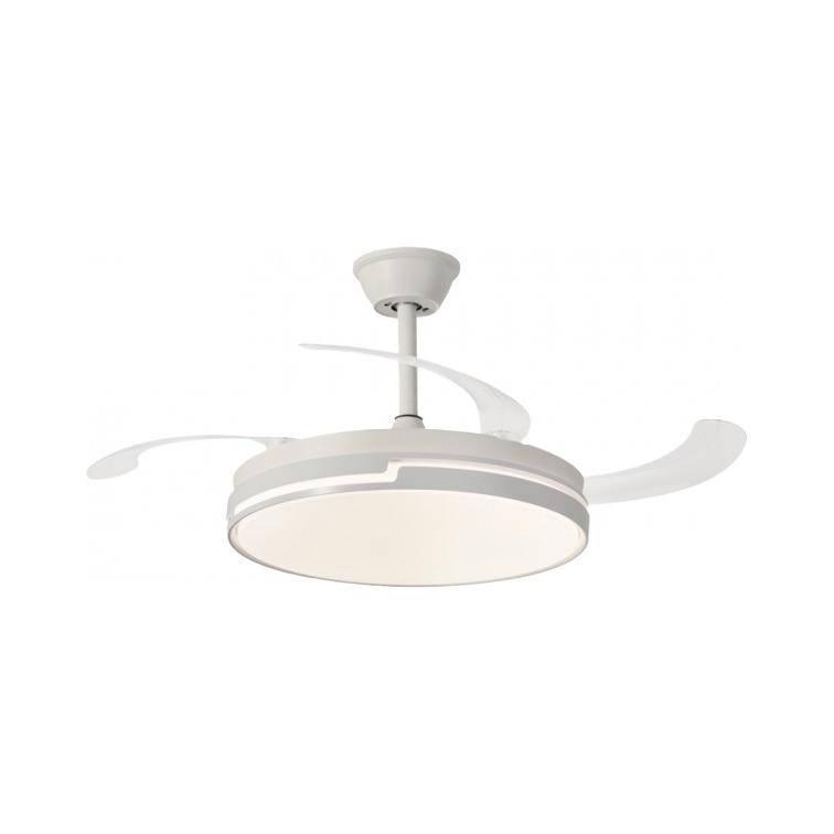 NARVI Ventilador de techo Blanco_ con 3 Palas retráctiles transparentes_ Motor DC 30W_ Luz LED 45Wx2_ Regulable en intensidad de luz y Tonalidad.   Con Memoria Y Mando a distancia. REF. BRASIL 7030 WH