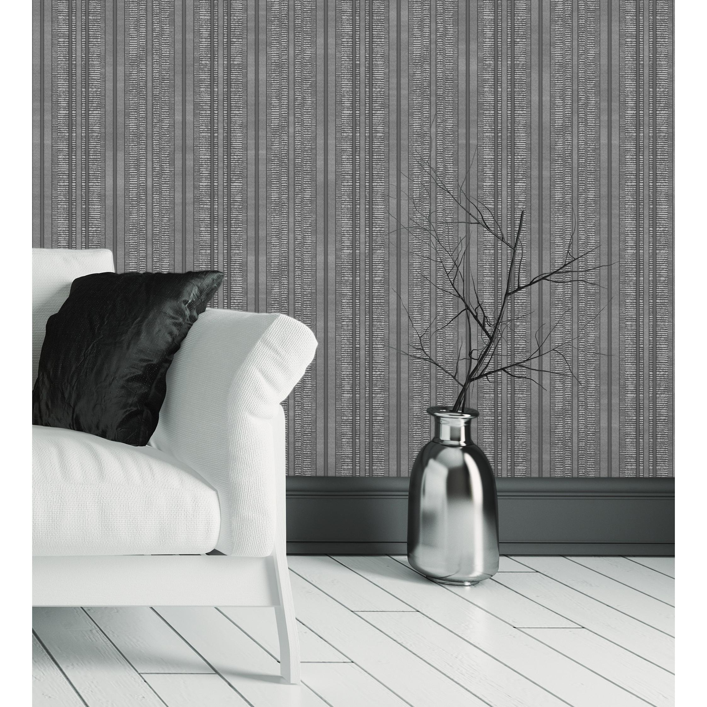 Papel pintado vinílico lavable de rayas negro con textura en relieve - Enzo Stripes 681664 de GAULAN - Rollo de 10 m x 1,06 m