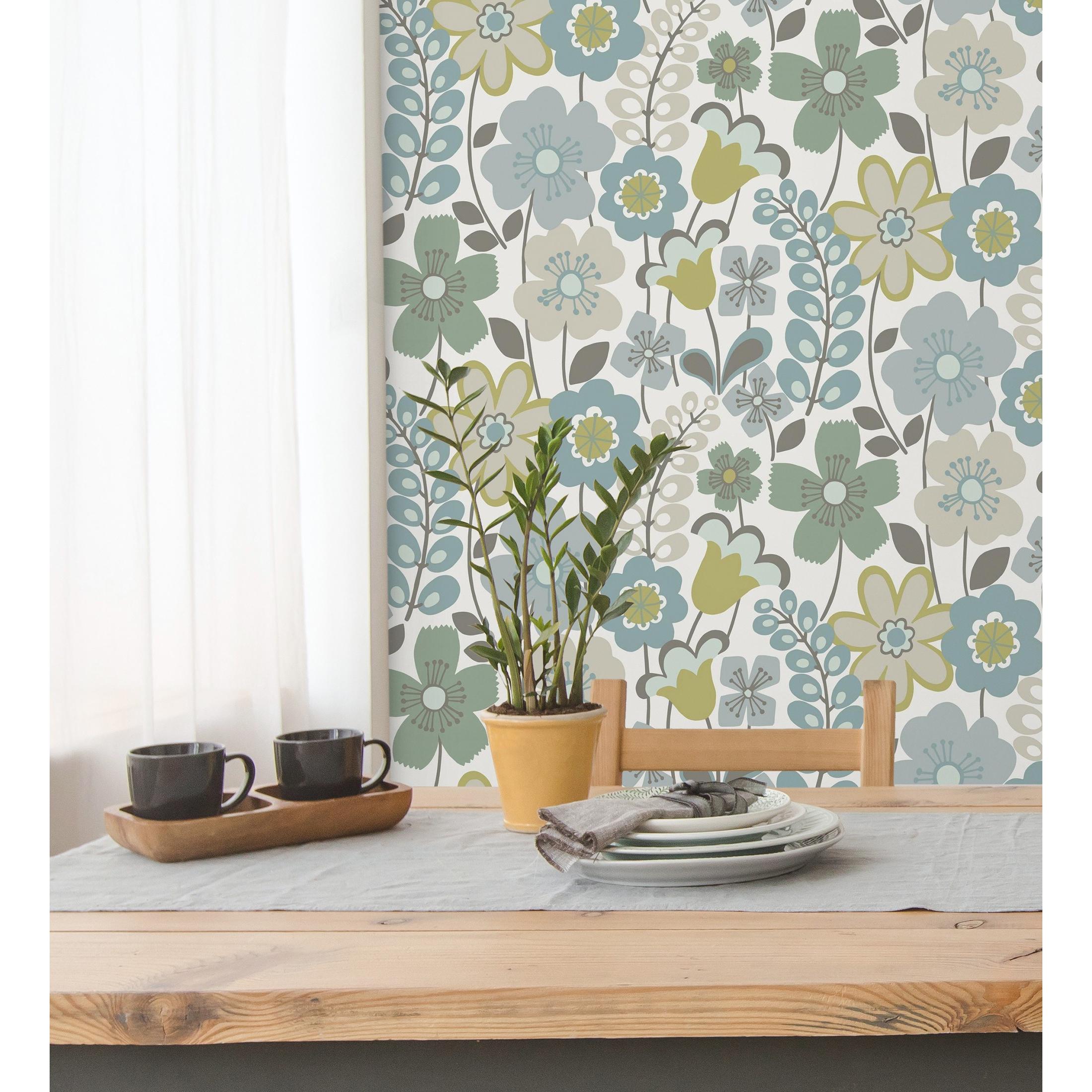 Papel pintado vinílico ecológico de flores dibujadas estilo retro - Garden Flowers 680614 de GAULAN - Rollo de 10 m x 0,53 m