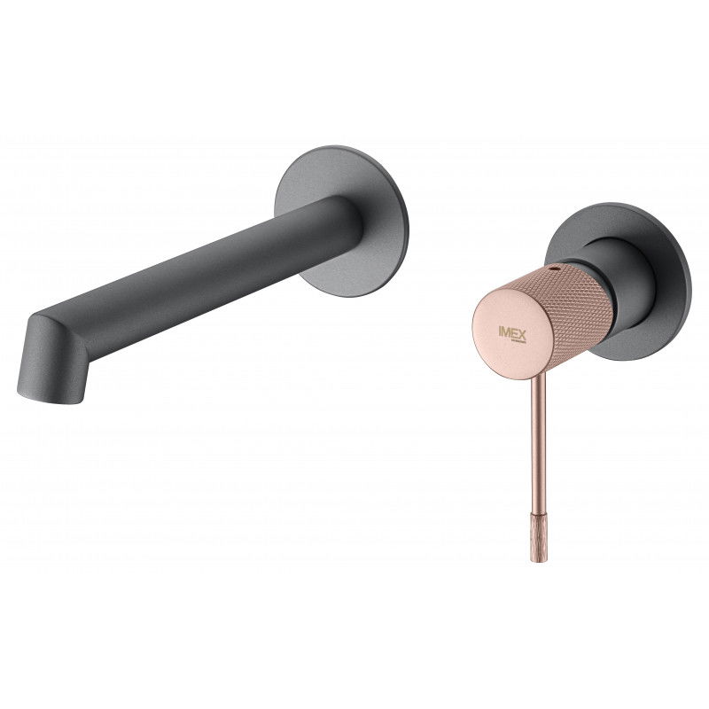 Imex Line GLD038/GC Grifo monomando empotrado para lavabo acabado gris mate y champagne
