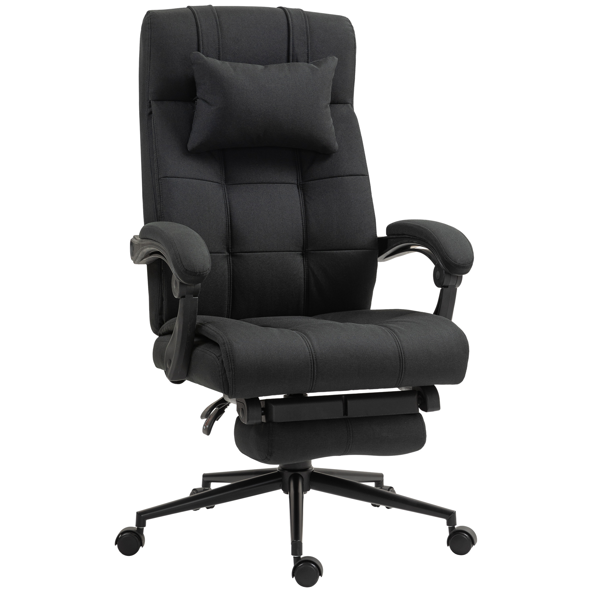 Vinsetto Silla de Oficina Reclinable Silla de Escritorio Giratoria Tapizado en Lino Sintético Altura Ajustable Reposapiés Reposacabezas y Reposabrazos Carga 150 kg para Estudio 66x76x112-120 cm Negro