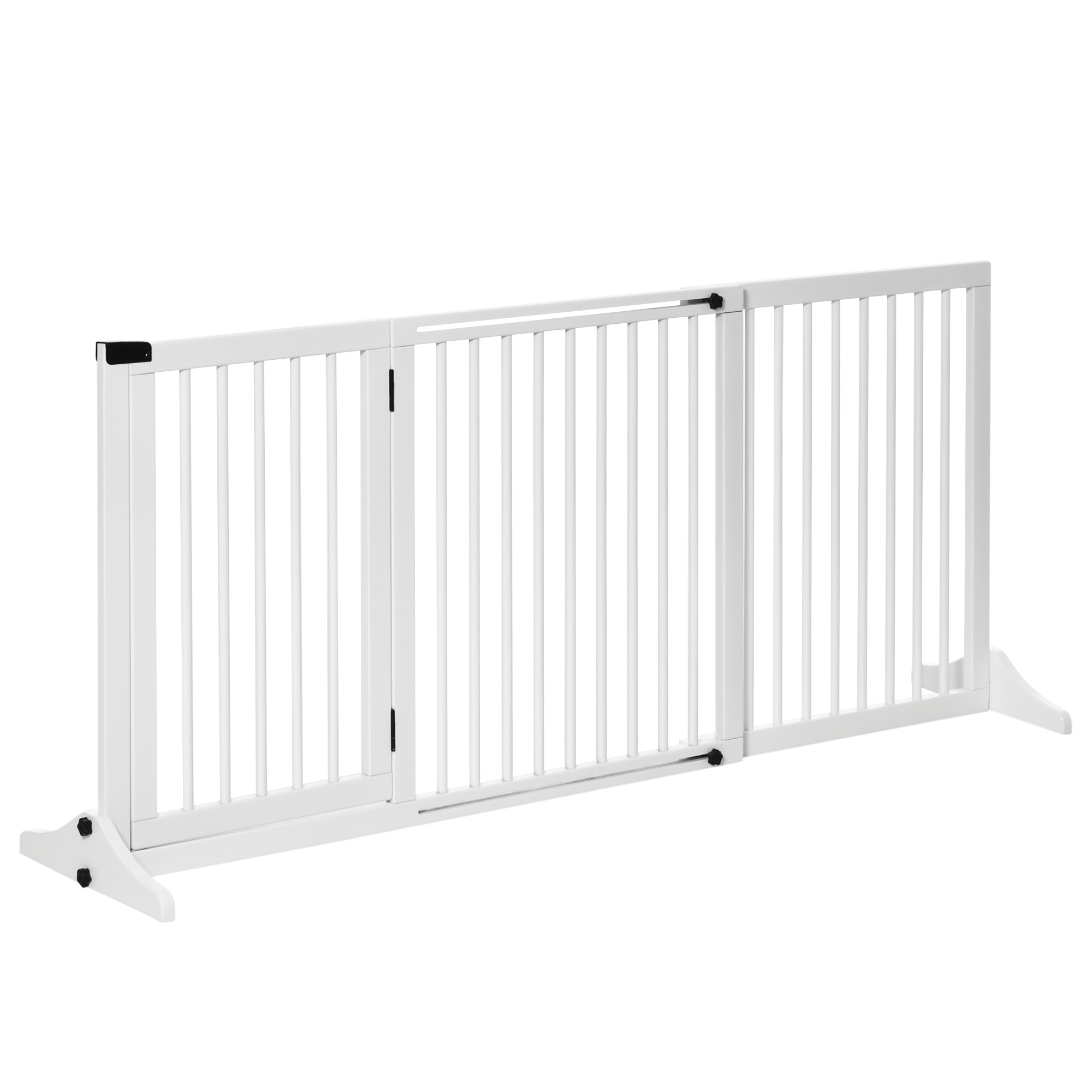 PawHut Barrera para Perros Extensible 113-166x71 cm Barrera de Seguridad para Perros de 3 Paneles con Longitud Ajustable Marco de Madera y Soporte de Pie Blanco