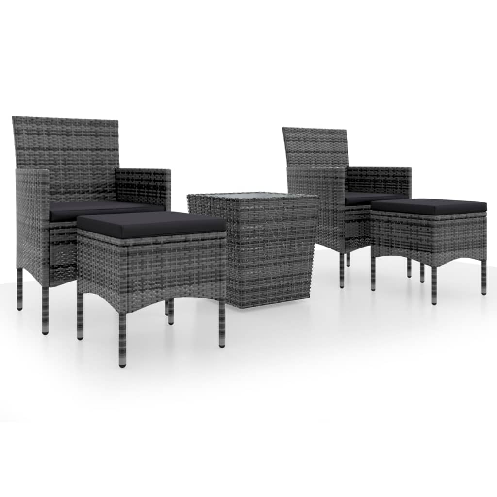vidaXL Mesa sillas jardín 5 pzas ratán sintético vidrio templado gris