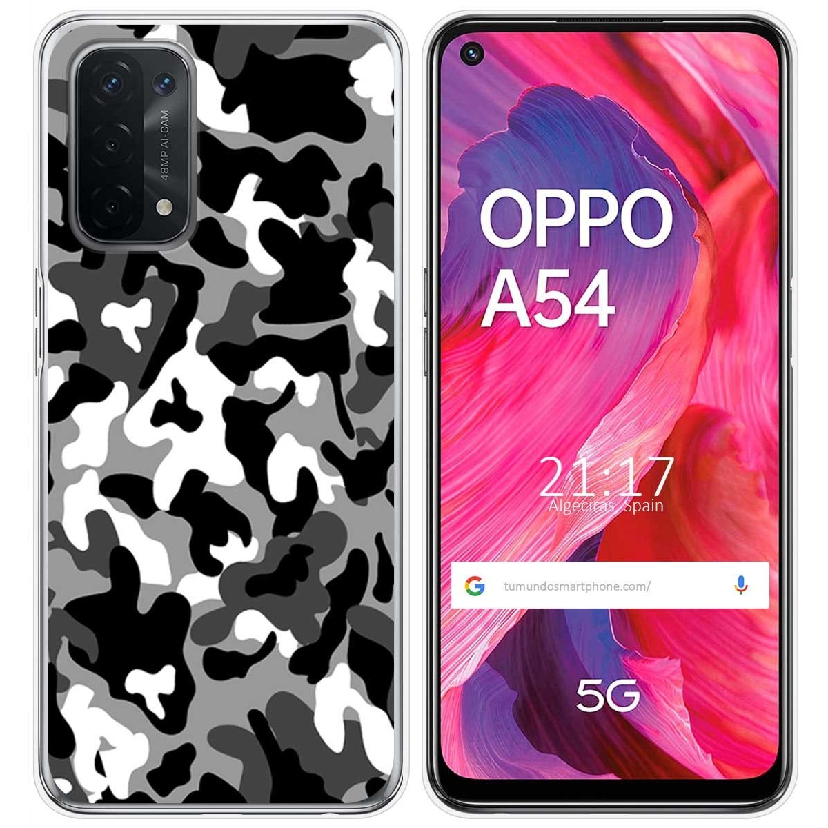 Tumundosmartphone Funda Gel Tpu para Oppo A54 5G / A74 5G diseño Snow Camuflaje Dibujos