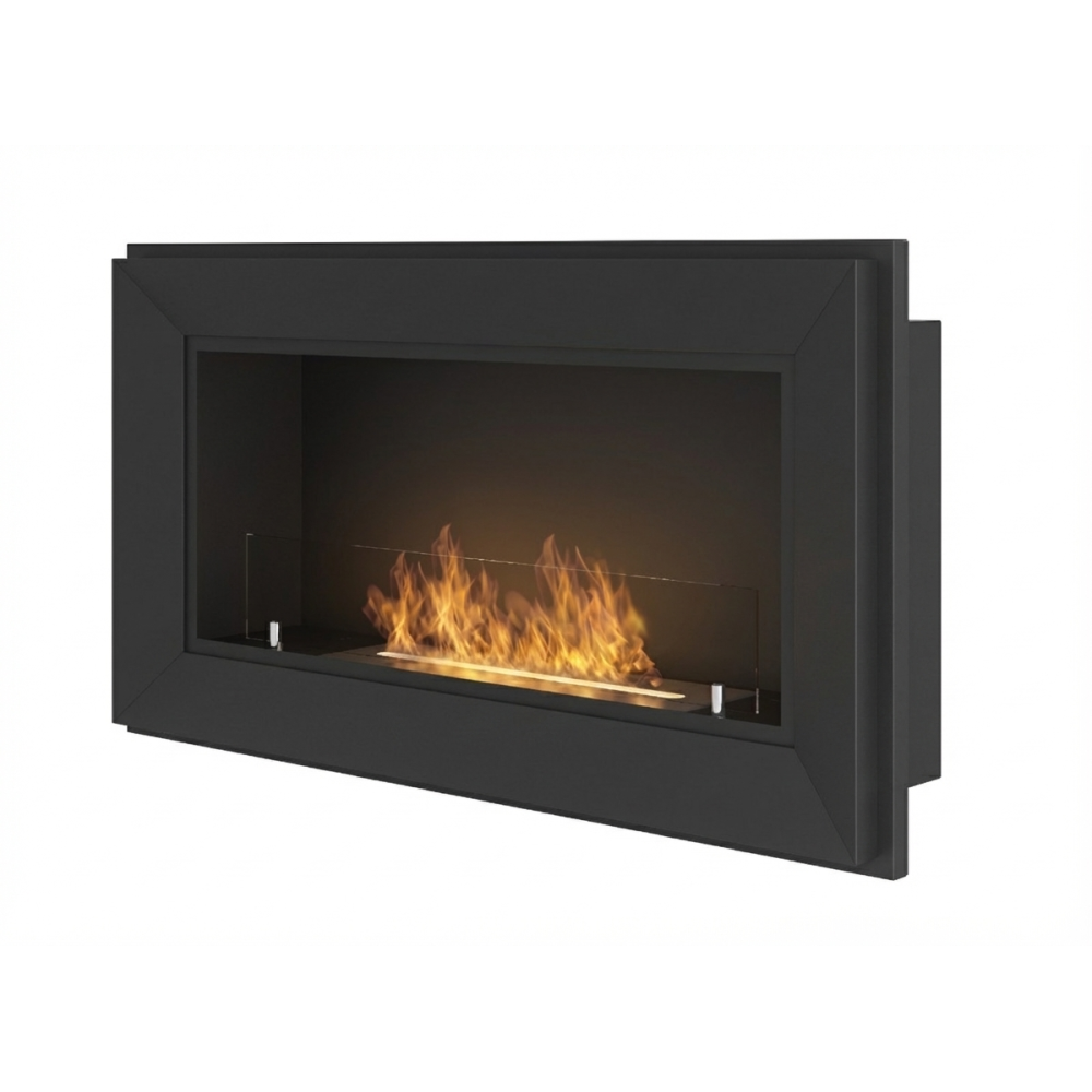 Chimenea de bioetanol empotrada Frame 900 SimpleFire con cristal - Negro mate