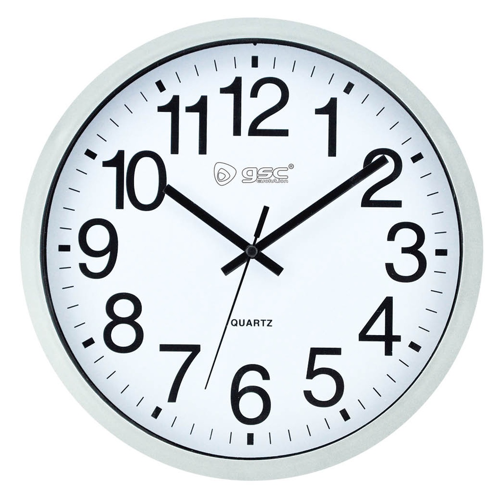 Reloj de Pared Blanco Classic con Marco de Plástico Gris y Lente de Cristal GSC EVOLUTION