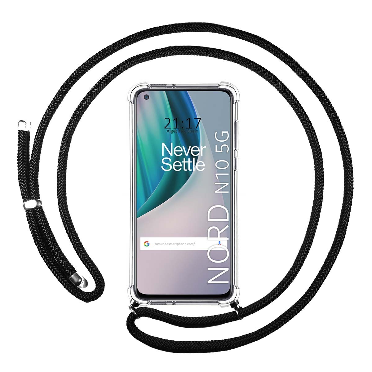 Tumundosmartphone Funda Colgante Transparente para OnePlus Nord N10 5G con Cordon Negro