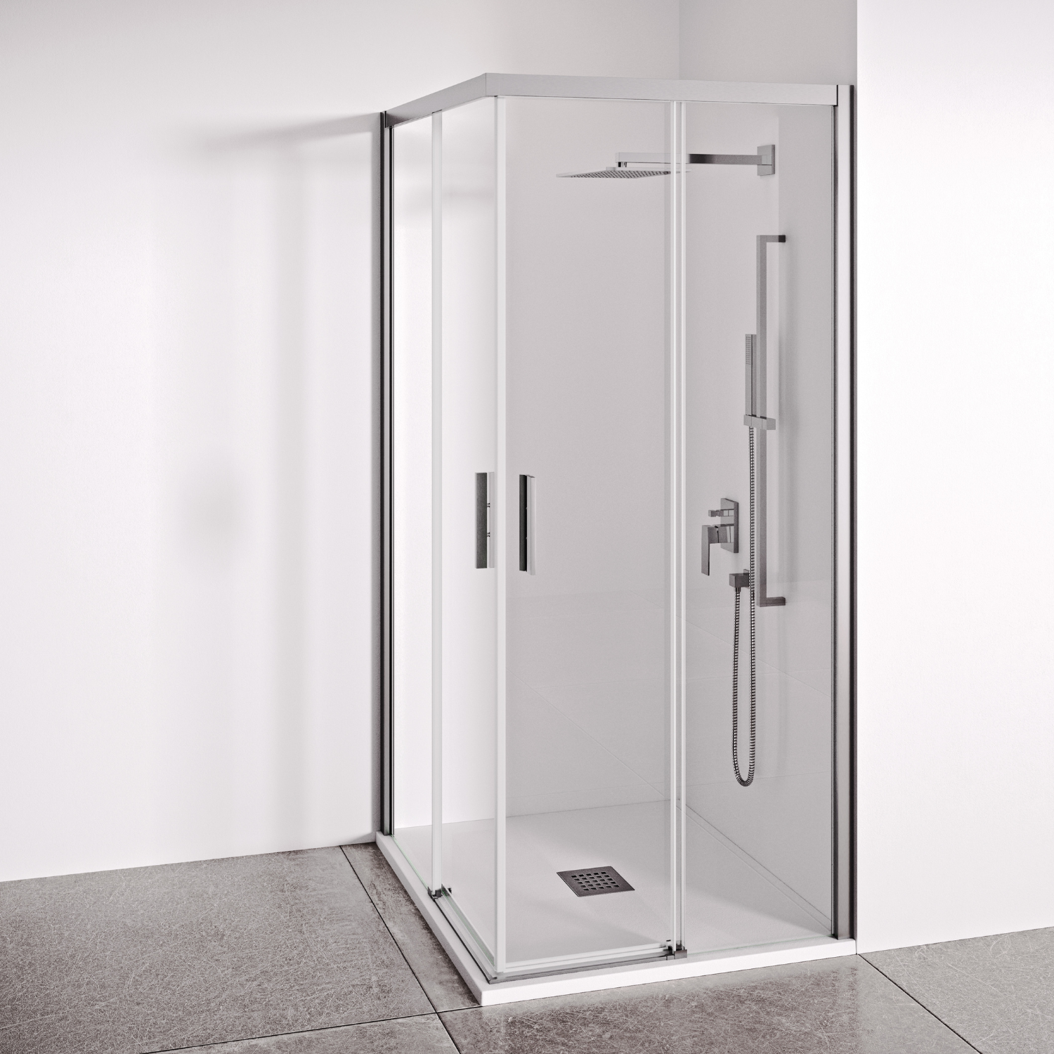 BELLOBATH Mampara de Ducha Angular 2 Correderas + 2 Fijos - Sin Perfilería Inferior - Cristal Transparente Templado 6mm Antical - Plata Brillo o Negro Mate - Mampara de Ducha Esquina - Fácil Instalación