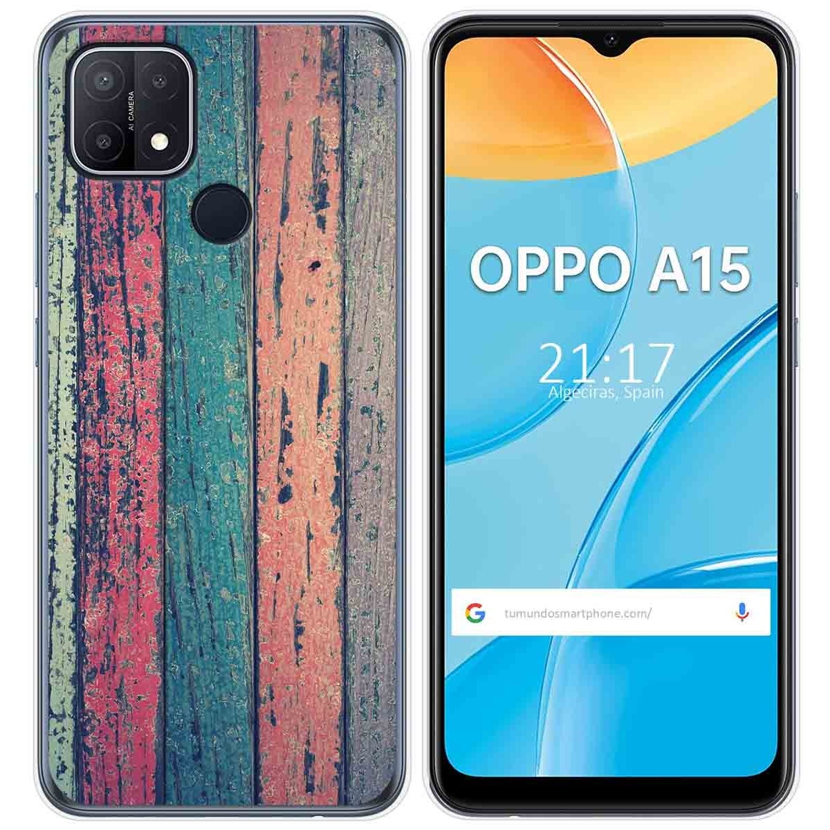 Tumundosmartphone Funda Gel Tpu para Oppo A15 diseño Madera 10 Dibujos