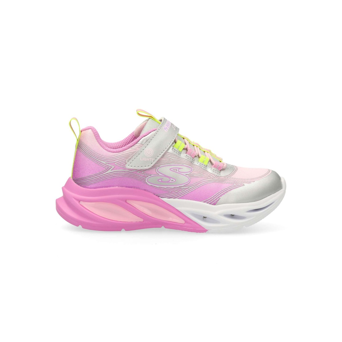 Skechers - Zapatillas deportivas S-Lights: Cosmic Glow para niña con luces LED al caminar, parte superior de malla brillante y amortiguación avanzada