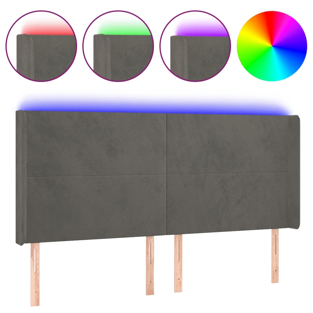 vidaXL Cabecero con LED de terciopelo gris oscuro 183x16x118/128 cm