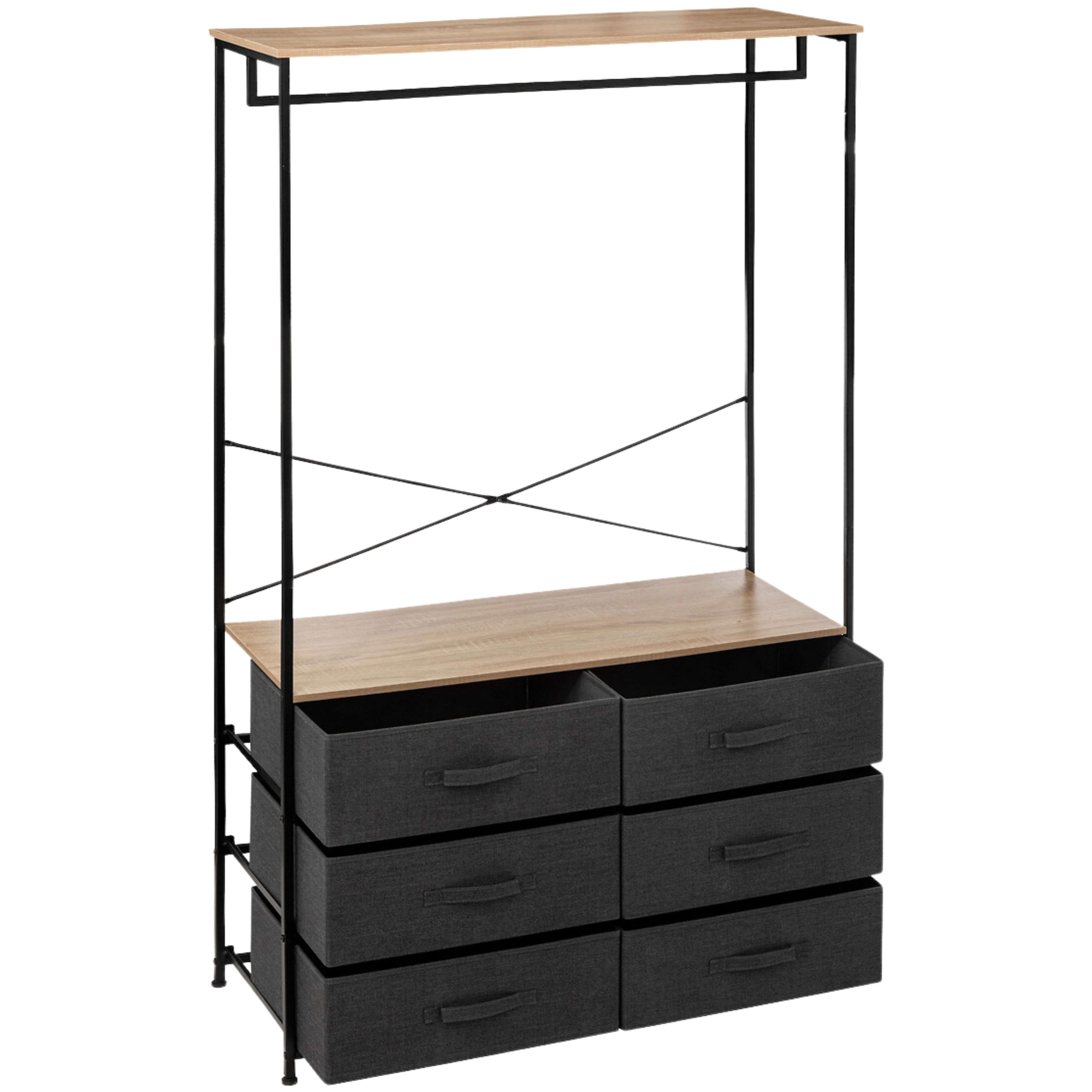 Miroytengo Vestidor Tissa con 6 cajones 1 barra colgadora Roble Claro y Gris Oscuro Acero 100x167 cm