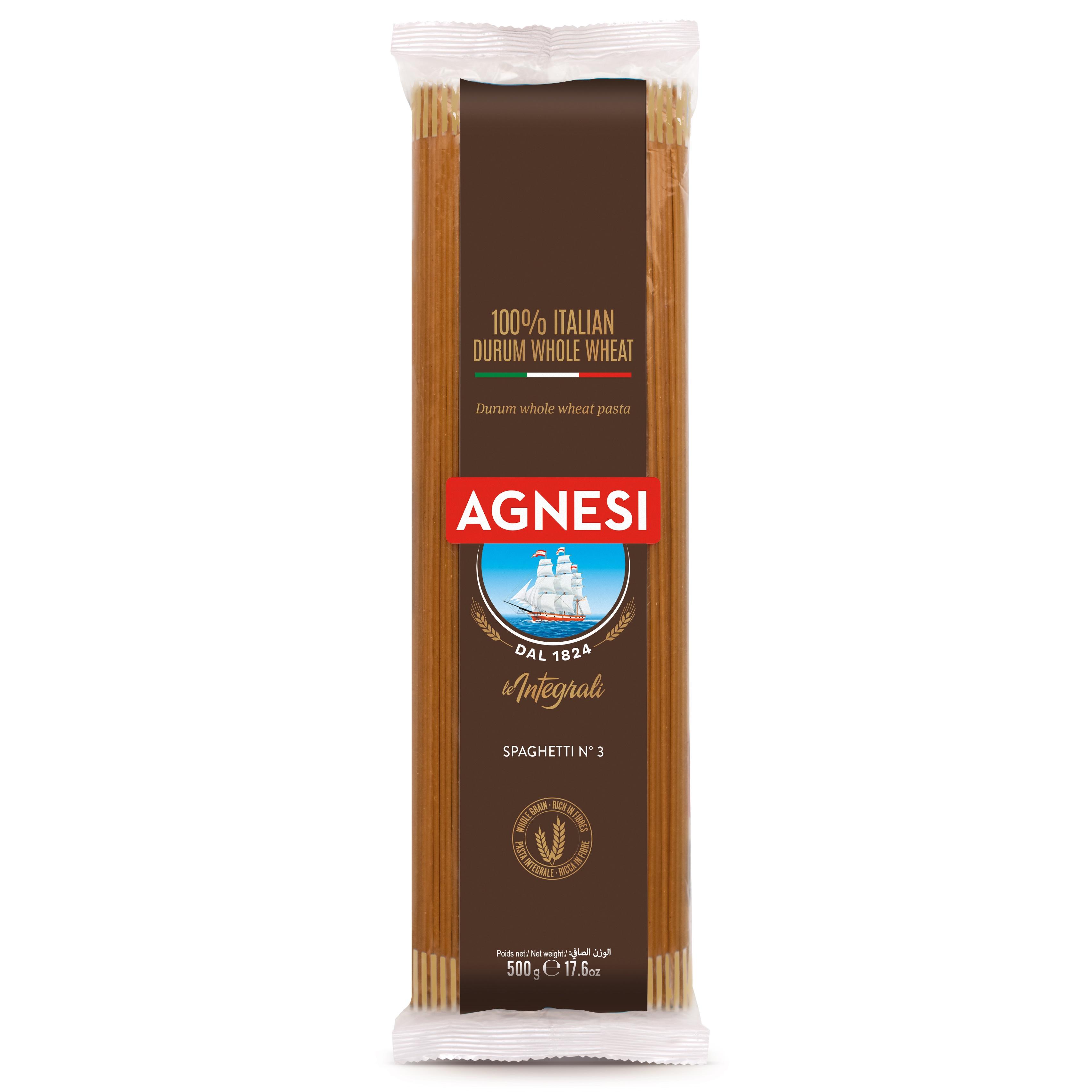 AGNESI - Pasta, Spaguetti de Pasta Integral, Spaghetti Integrali, Forma  Alargada y Redonda, A base de Sémola de Trigo Duro, Cocción 9 minutos -  500g