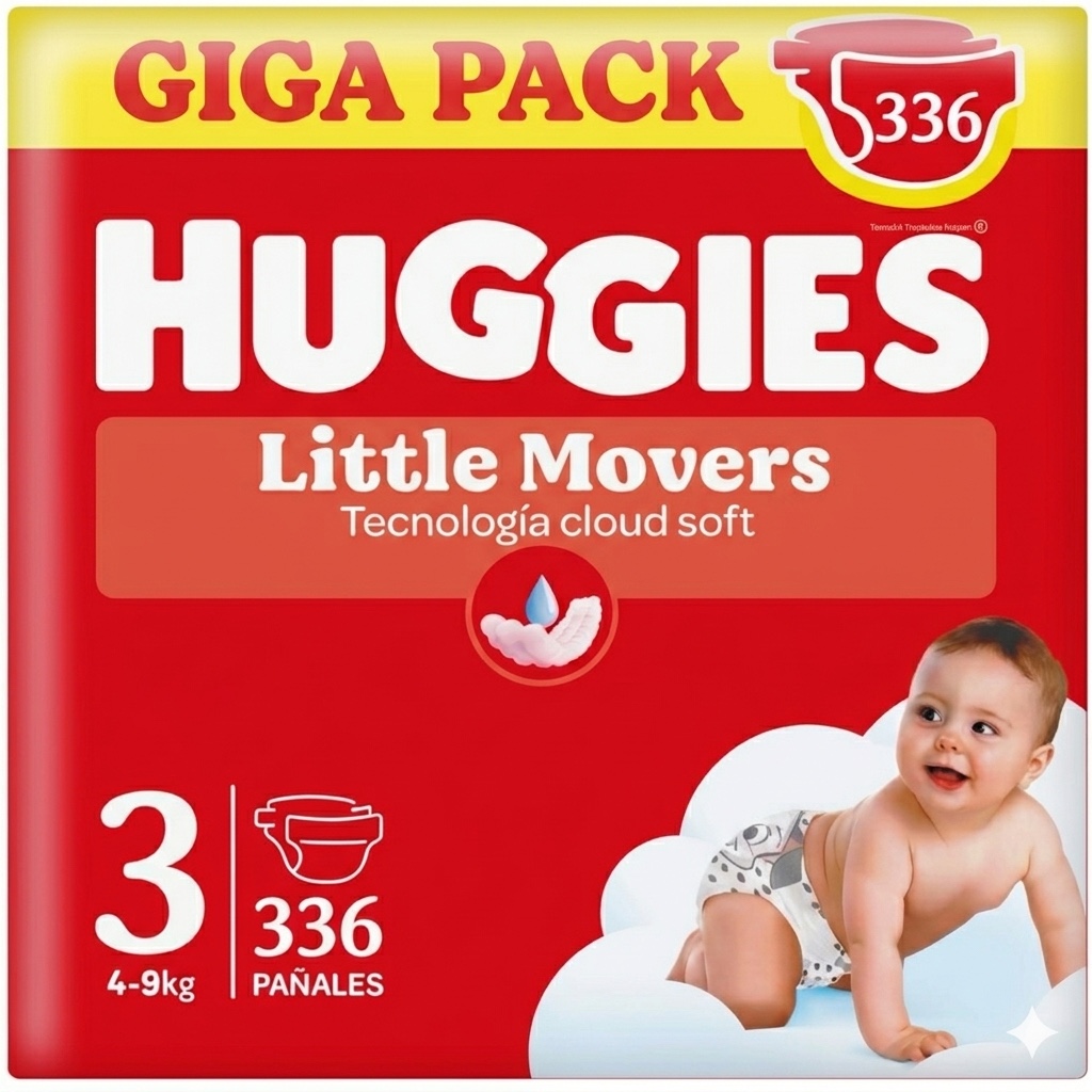 Huggies Little Movers - Ultra Comfort Pañales para Bebé, Tallas 3,4,5 y 6. Cintura Flexible, Elástica y Suave, Efecto Anti-Humedad, Mantiene al Bebé Seco hasta 12 horas, Comodidad para la piel 24/7, Diseños Disney.