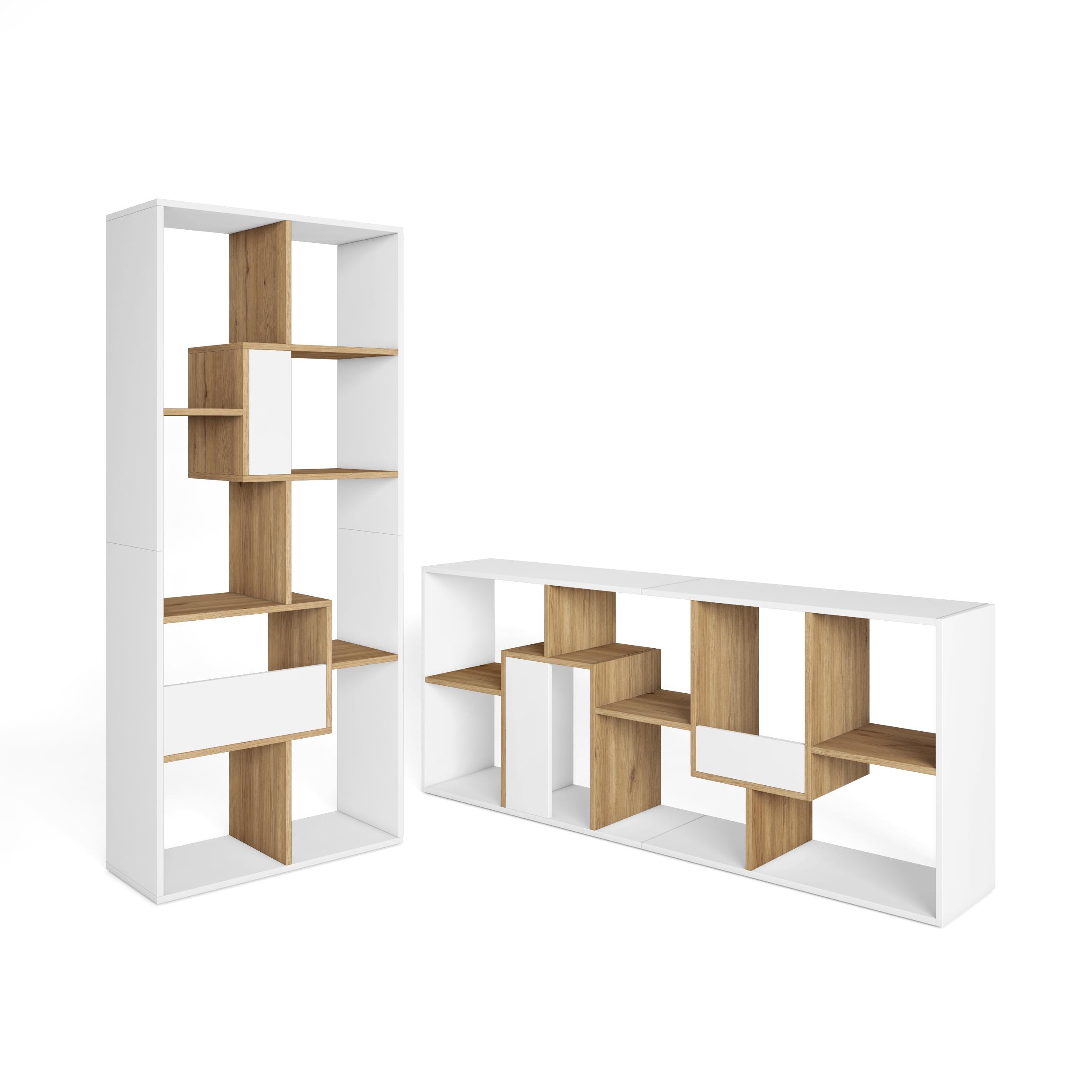 Skraut Home, Librería estantería, Estanteria libros de pared, 67x31x162cm, Con Almacenaje, Estilo Moderno, Blanco y roble