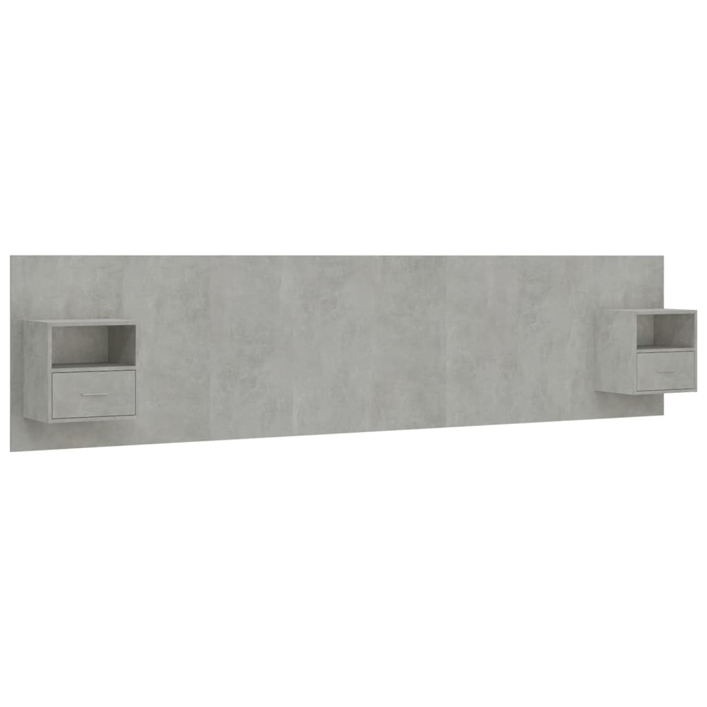 vidaXL Cabecero de cama con mesitas madera contrachapada gris hormigón