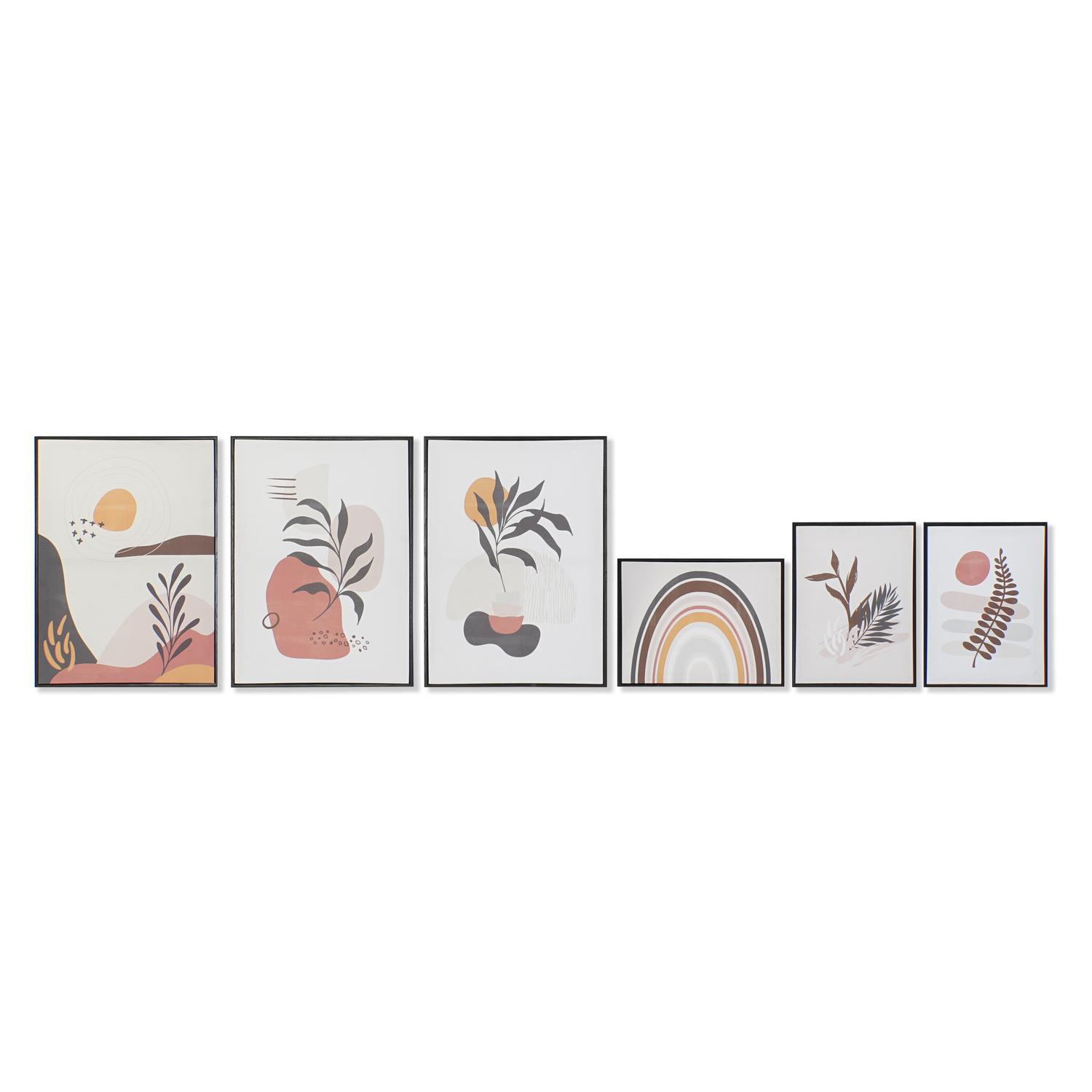 Cuadro Set 6 Lienzo Ps 40X2,8X60 Hojas Enmarcado El mejor complemento para tu hogar  -Fijalo-