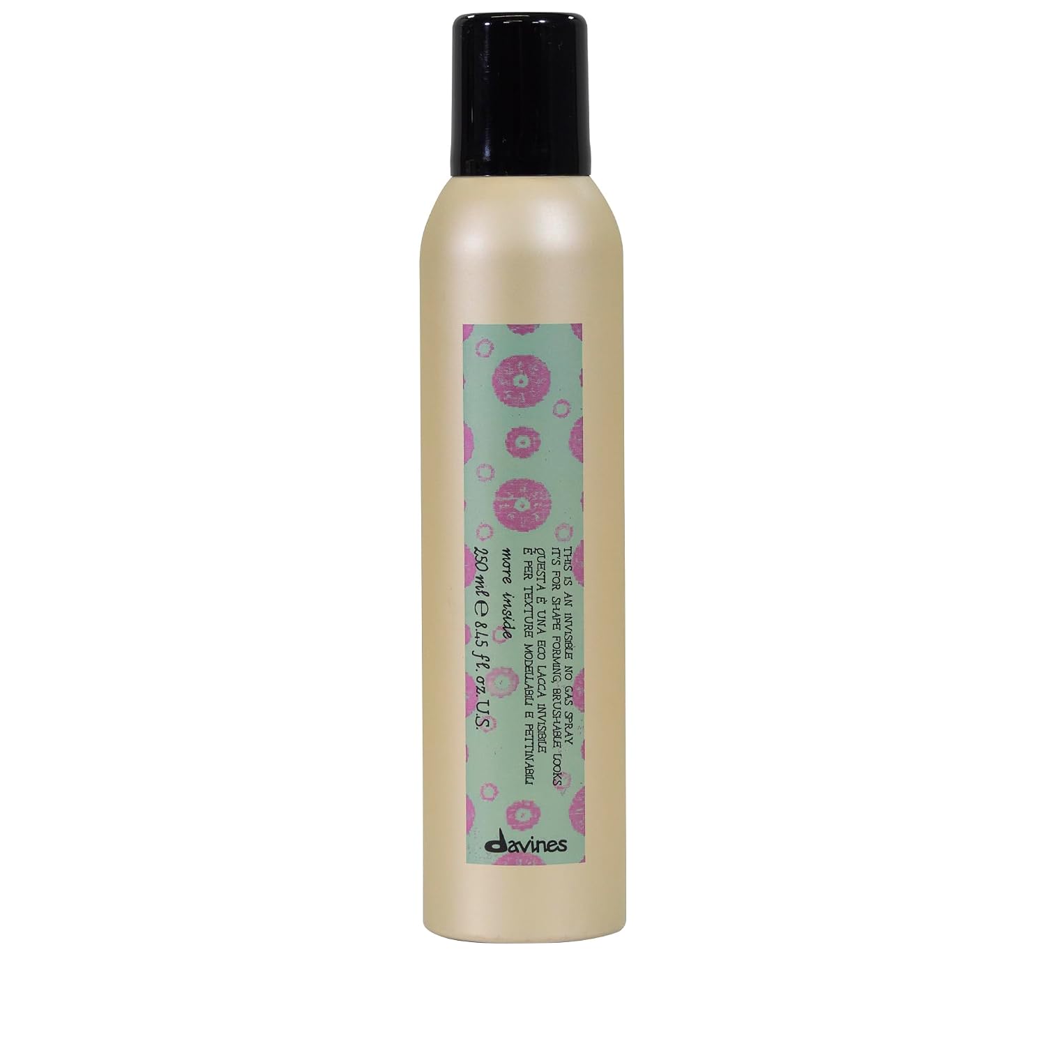 Davines More Inside Invisible No Gas Spray 250 Ml. / Laca sin Gas de Fijación Media / Resistente a la Humedad y Remodelable / Acabado Natural sin Residuos.