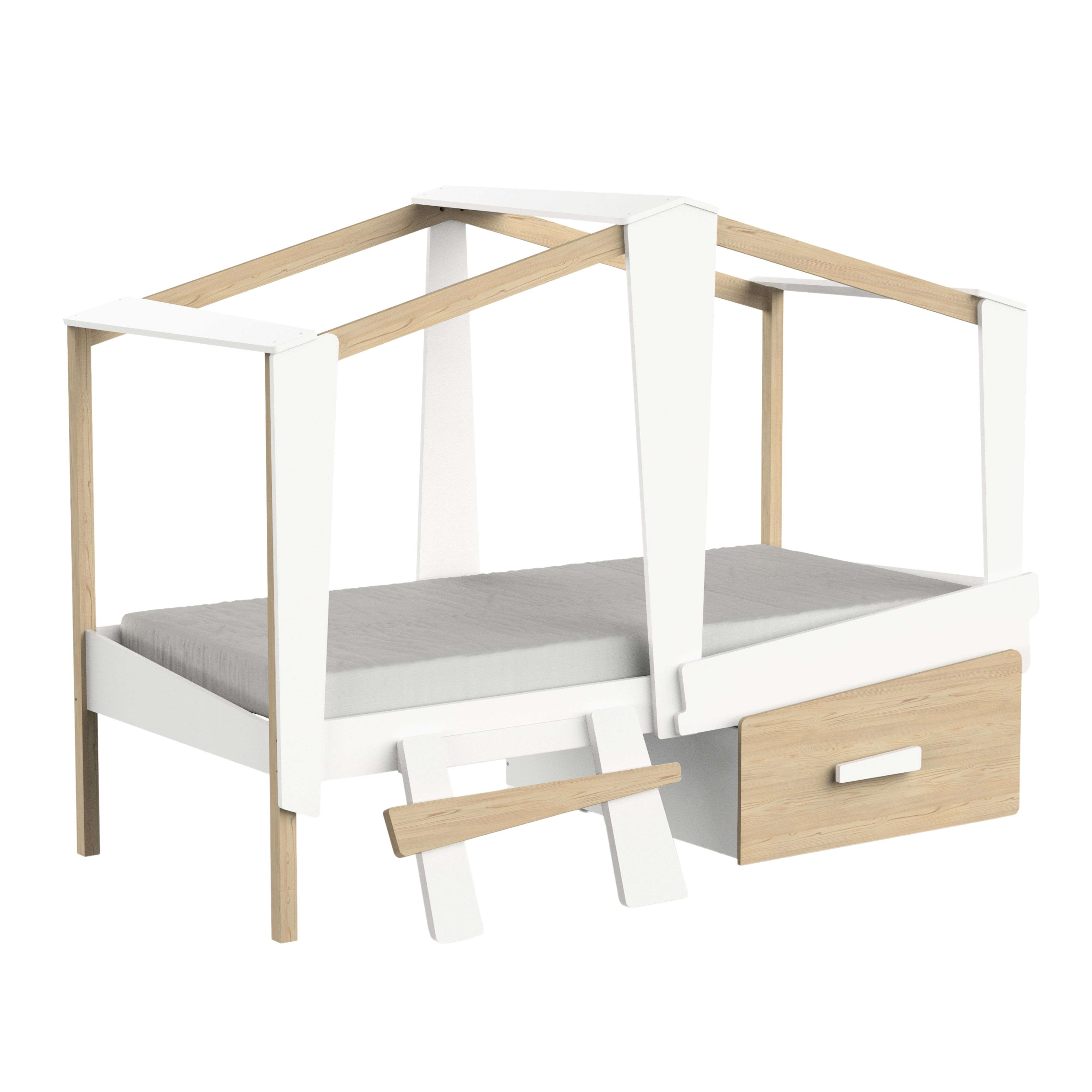 Miroytengo Cama Infantil Juvenil Cabane Cajón Incluido Color Roble Y Blanco Mate 90x200 cm