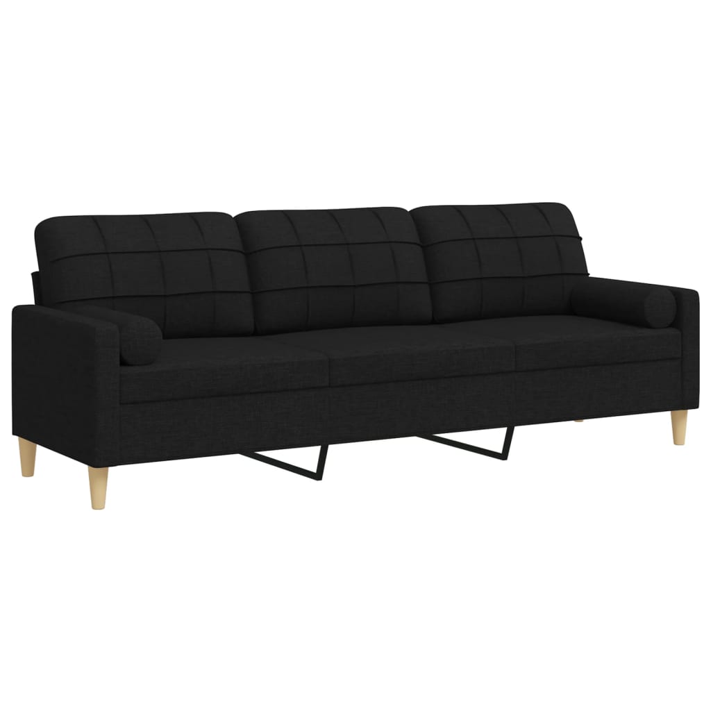 vidaXL Sofá de 3 plazas con cojines tela negro 210 cm