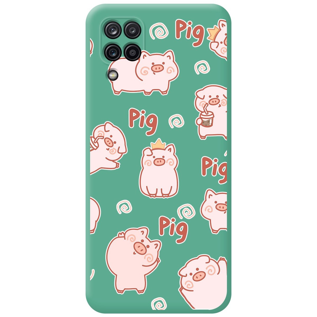 Tumundosmartphone Funda Silicona Líquida Verde para Samsung Galaxy A12 / M12 diseño Cerdos Dibujos