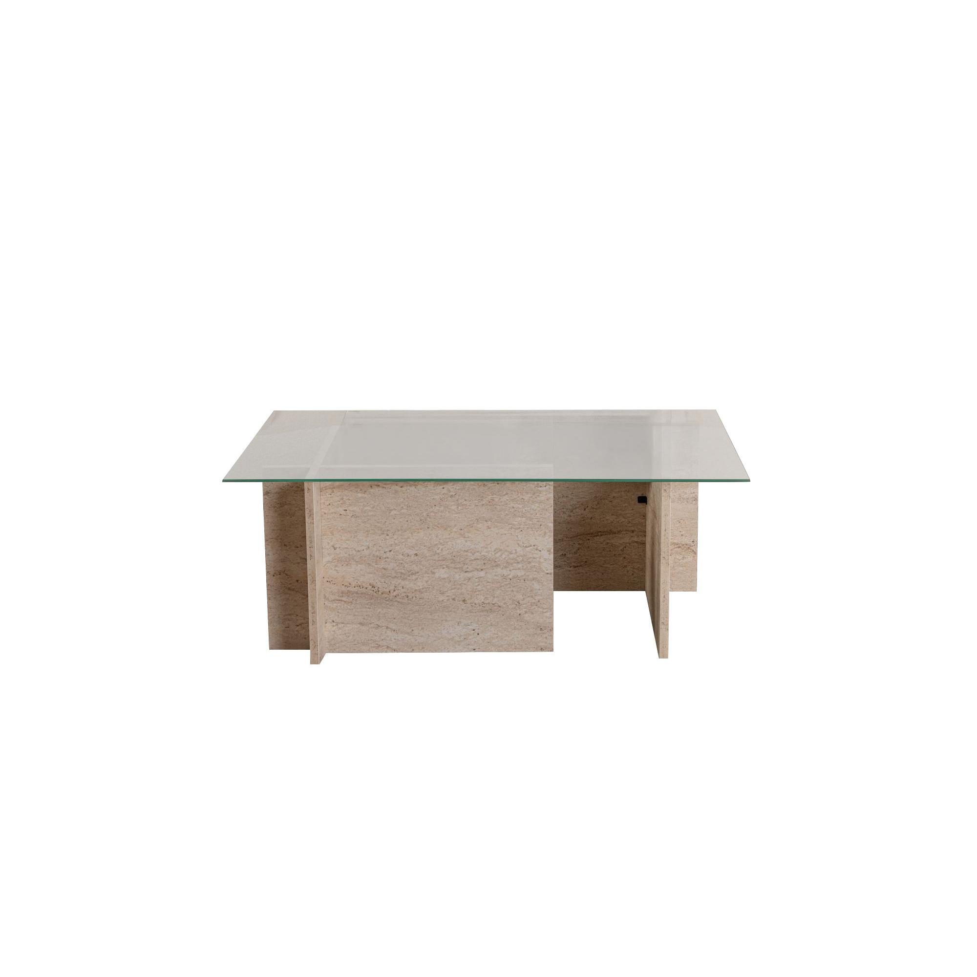 Habitat y Jardin - Mesa baja de madera "Vetrino" - 105 x 65 x 40 cm - Travertino