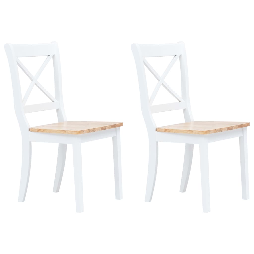 vidaXL Sillas comedor 2 uds madera maciza caucho blanco y madera claro