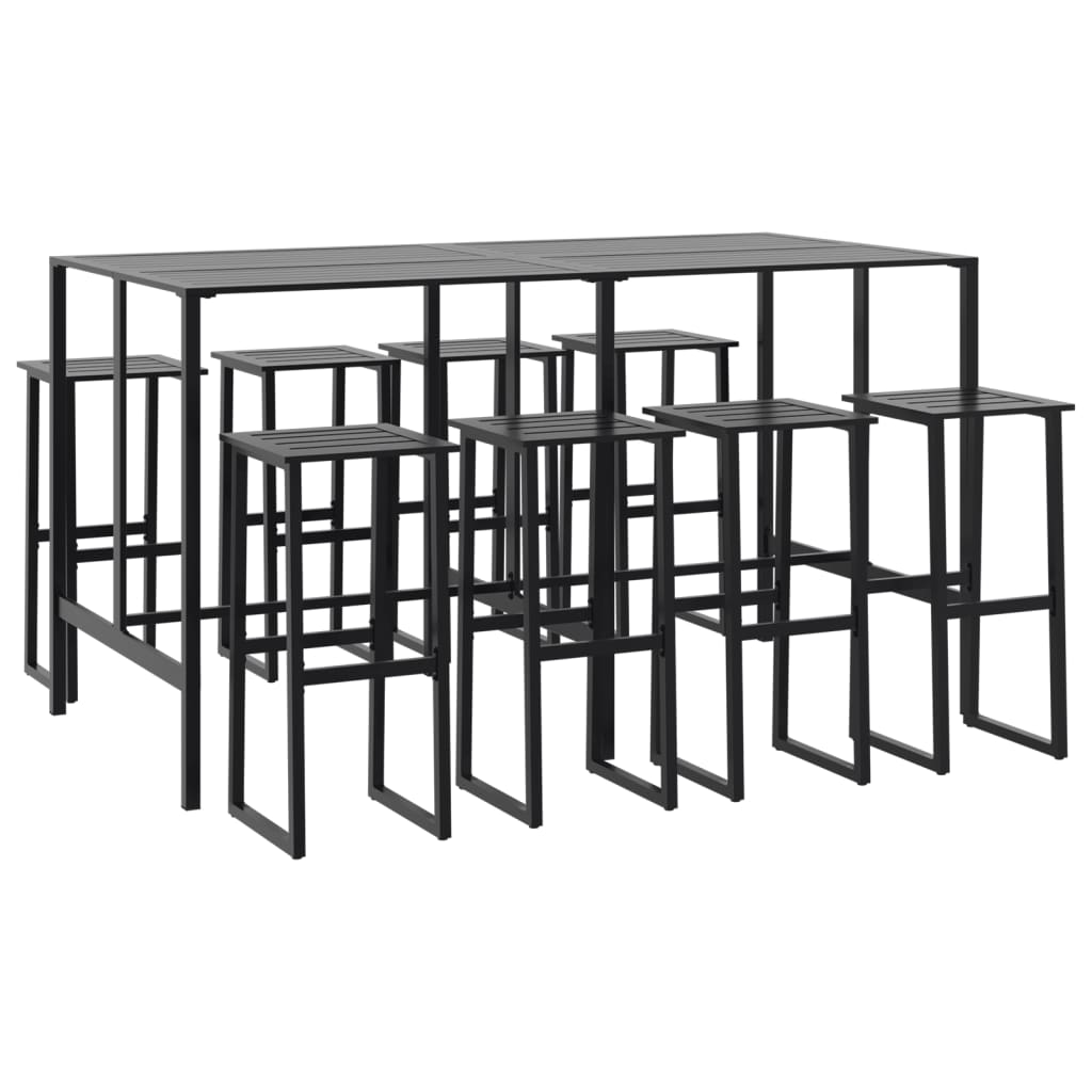 vidaXL Juego de mesa alta y taburetes de jardín 9 piezas acero negro