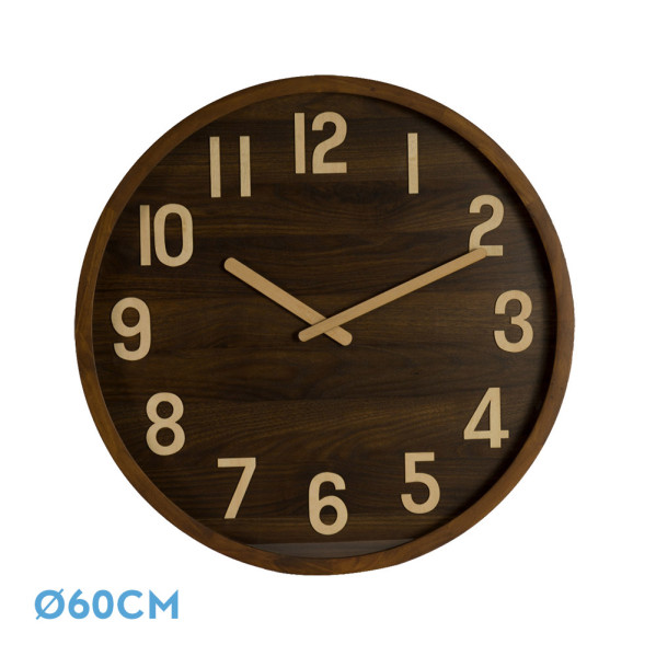 Reloj de pared BORGOÑA madera oscura 60x60x5 cm movimiento continuo