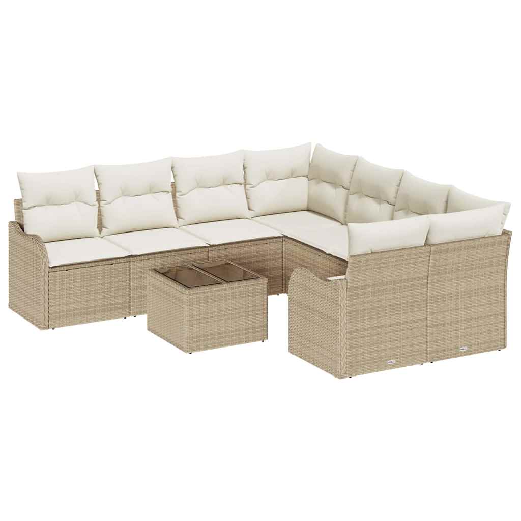 vidaXL Conjunto de sofá de jardín Manual 9 pcs Beige ratán sintético