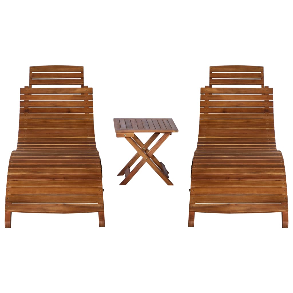 Vidaxl Set de Tumbonas con Mesita de Madera Maciza de Acacia Marrón y Blanco
