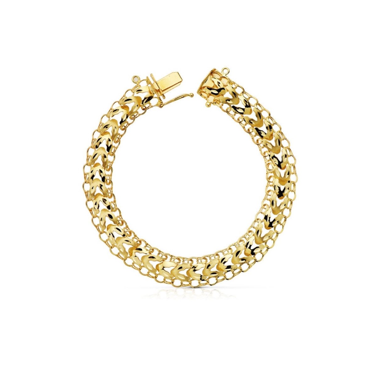 Pulsera oro 18k princesa 19cm. mujer calada ancho 10mm. cierre lengüeta