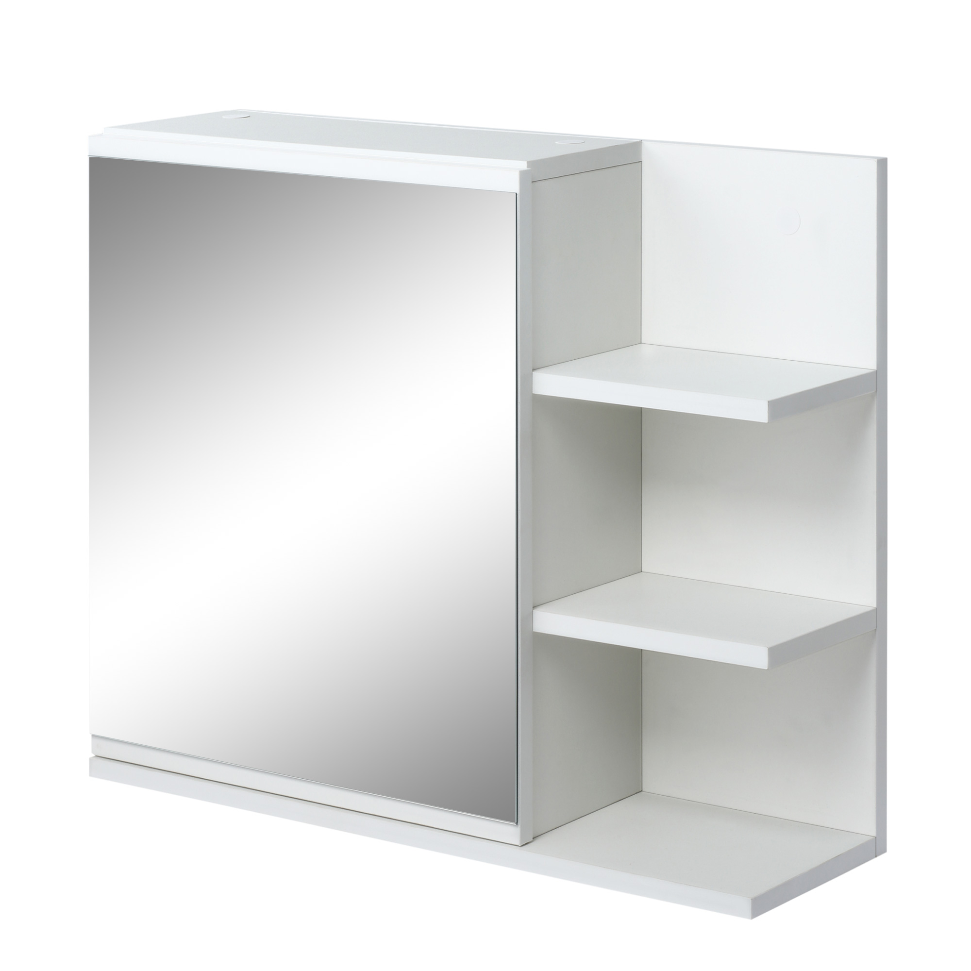 kleankin Armario de Baño con Espejo Armario con Espejo para Baño con 3 Estantes Abiertos y 1 Estante Interior Estilo Moderno 60x18x50 cm Natural