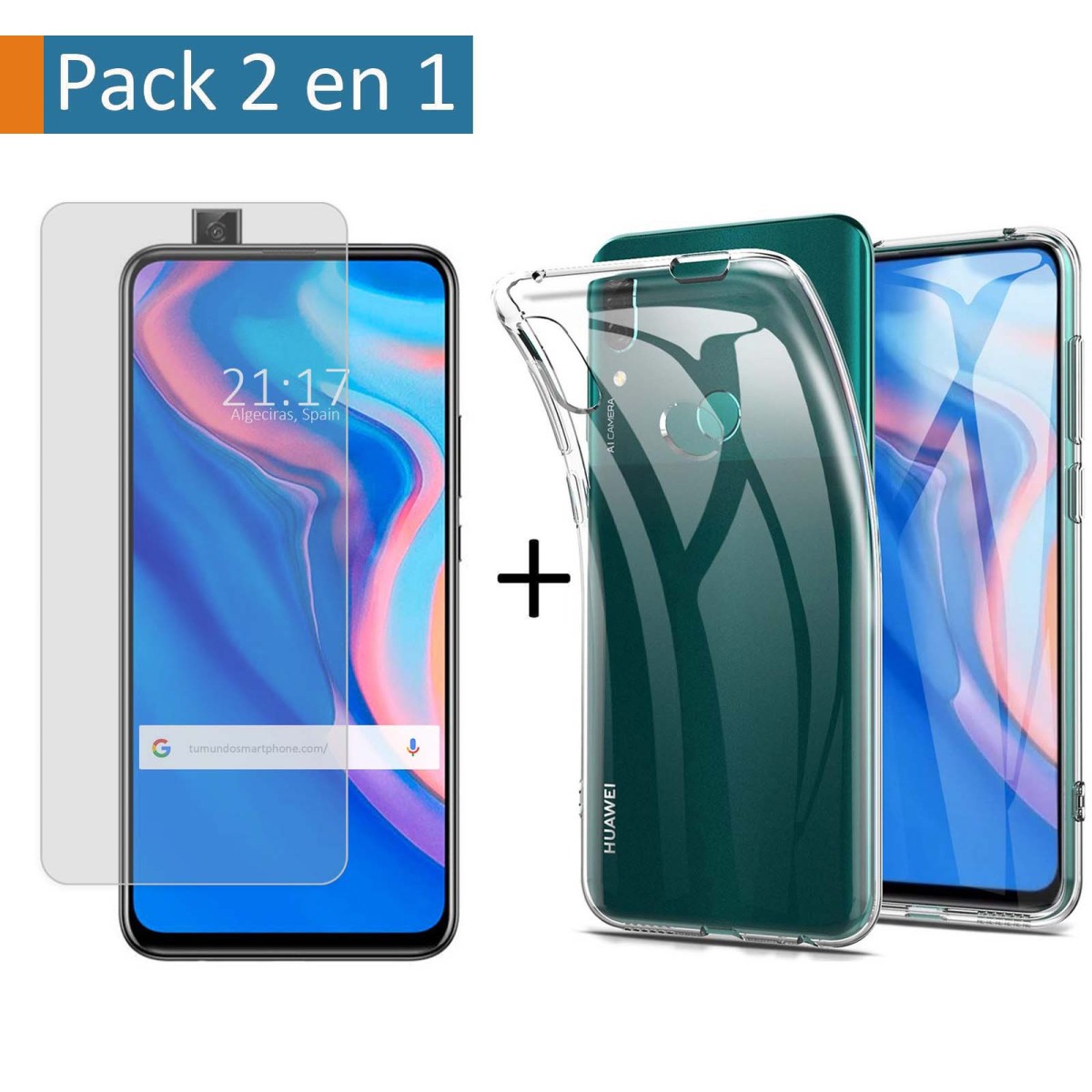 Tumundosmartphone Pack 2 En 1 Funda Gel Transparente + Protector Cristal Templado para Huawei P Smart Z