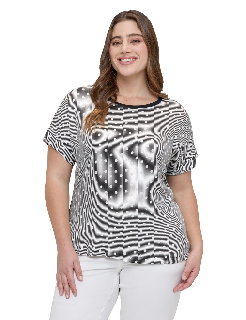 Fiorella Rubino - Camiseta bimaterial de rayas y lunares