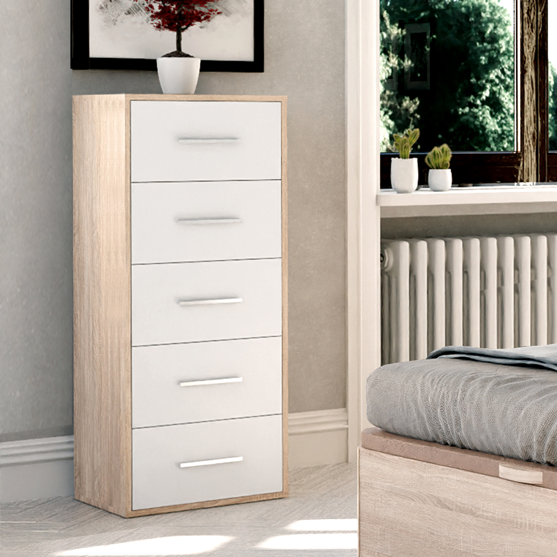 Venprodin - Sinfonier 5 Cajones 99X40X35 Cambrian-Blanco / Blanco