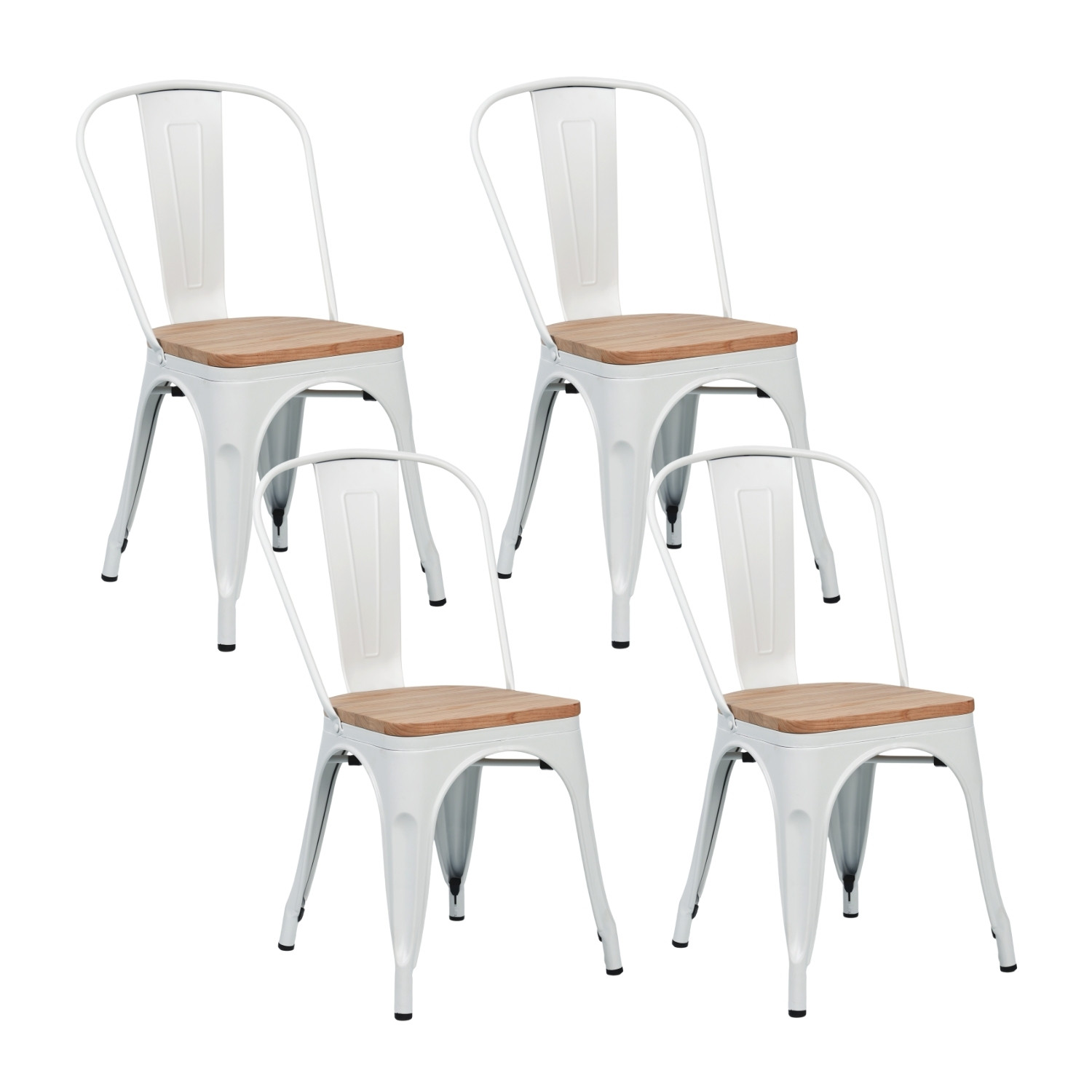 Pack 4 Sillas Apilables Industriales de Acero y Madera 45x45x85cm Thinia Home