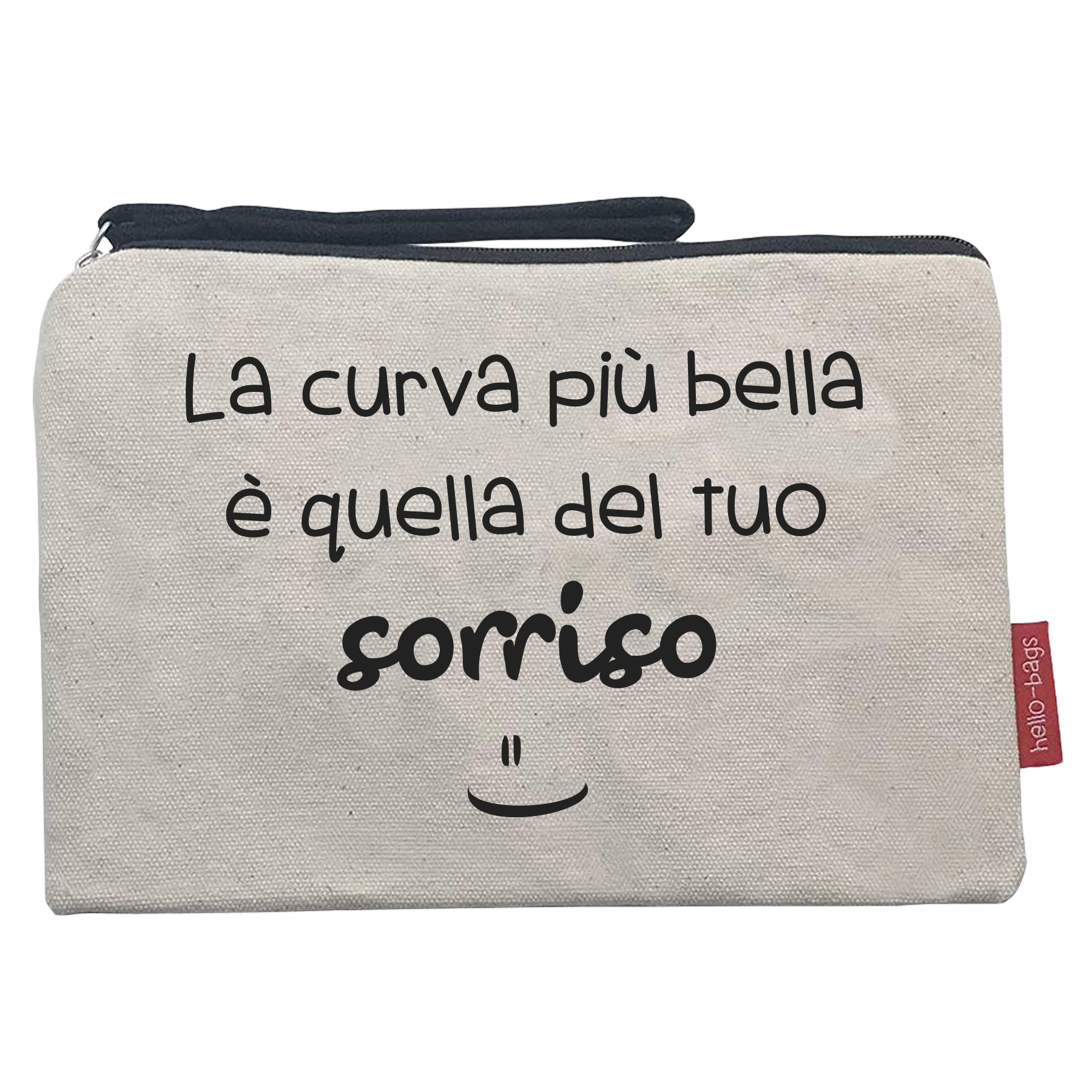 Hello-Bags. Bolso Neceser / Cartera de Mano con cremallera y forro interior. Exterior: Algodón 100%. Incluye sobre kraft de regalo. Modelo CURVABELLA. Color: Crudo / Negro. 23x15,5 cm.