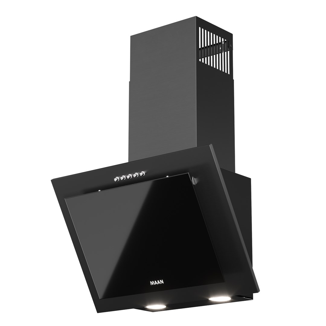 Maan Vertical PG 60 Matte Black Kitchen Extractor Hood with High Suction, CE Certified, 3-Year Warranty, Adjustable Angle for Efficient Smoke Removal and Easy Installation.