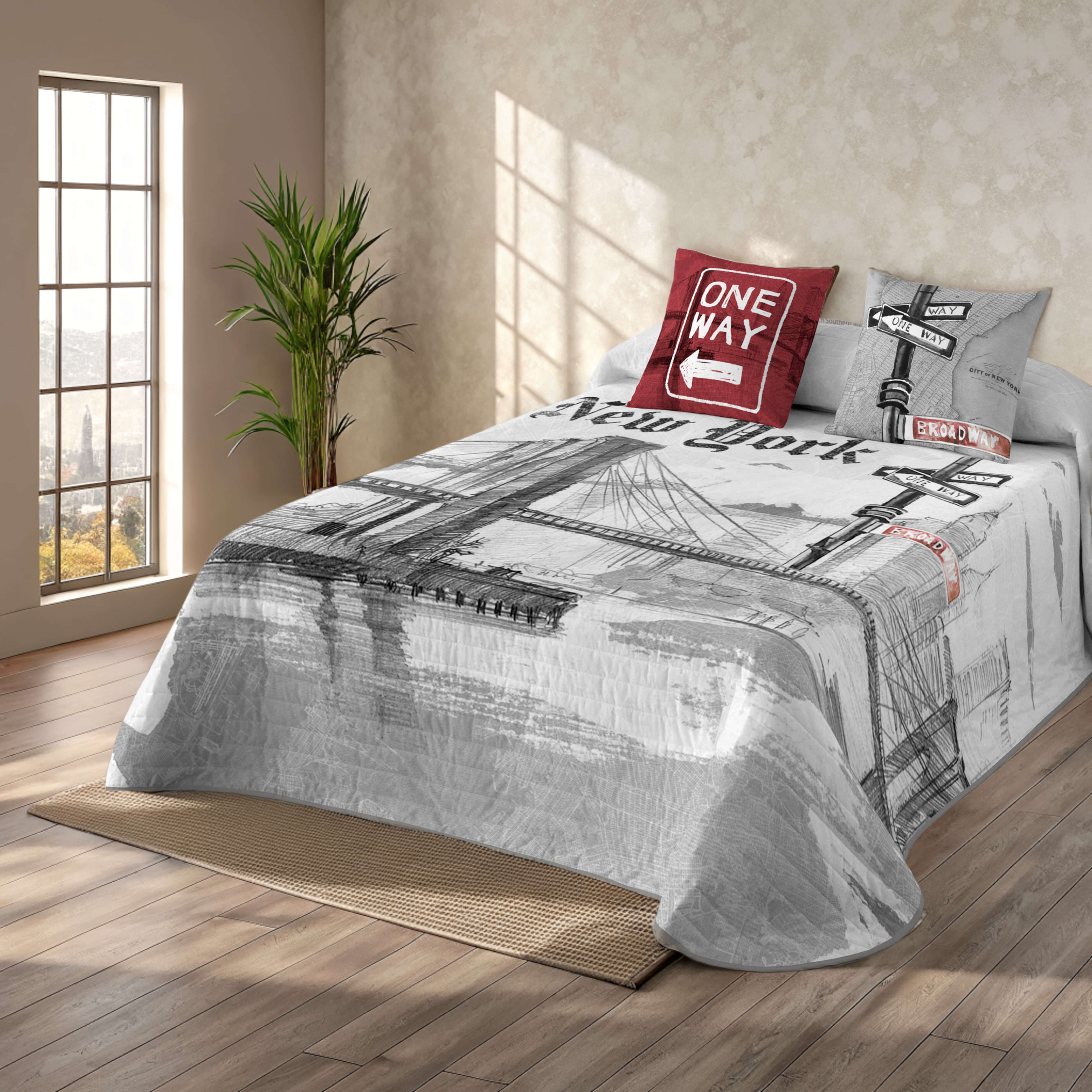 NATURALS - Colcha Bouti Estampada - Tejido Microfibra 100% Poliéster Extra Suave - Relleno 100% Poliéster - Fabricado en España - Modelos Geométricos - Cama 90/135/150/180 cm