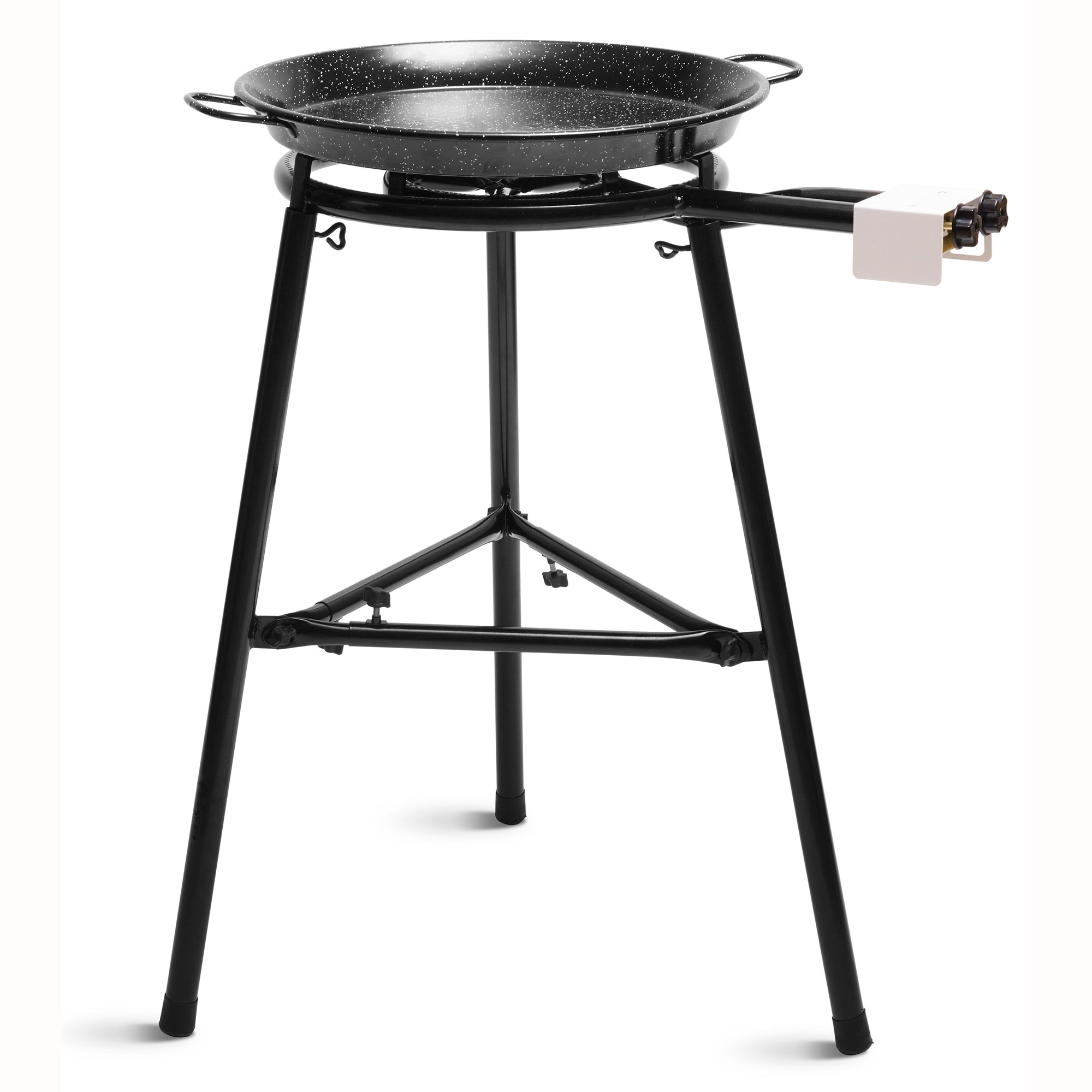 Briebe MEDIUM Set Paellero Gas 40cm +Paellera Esmaltada 46cm 12 Raciones +Soporte Robusto 3 Patas Kit Paella, , Negro