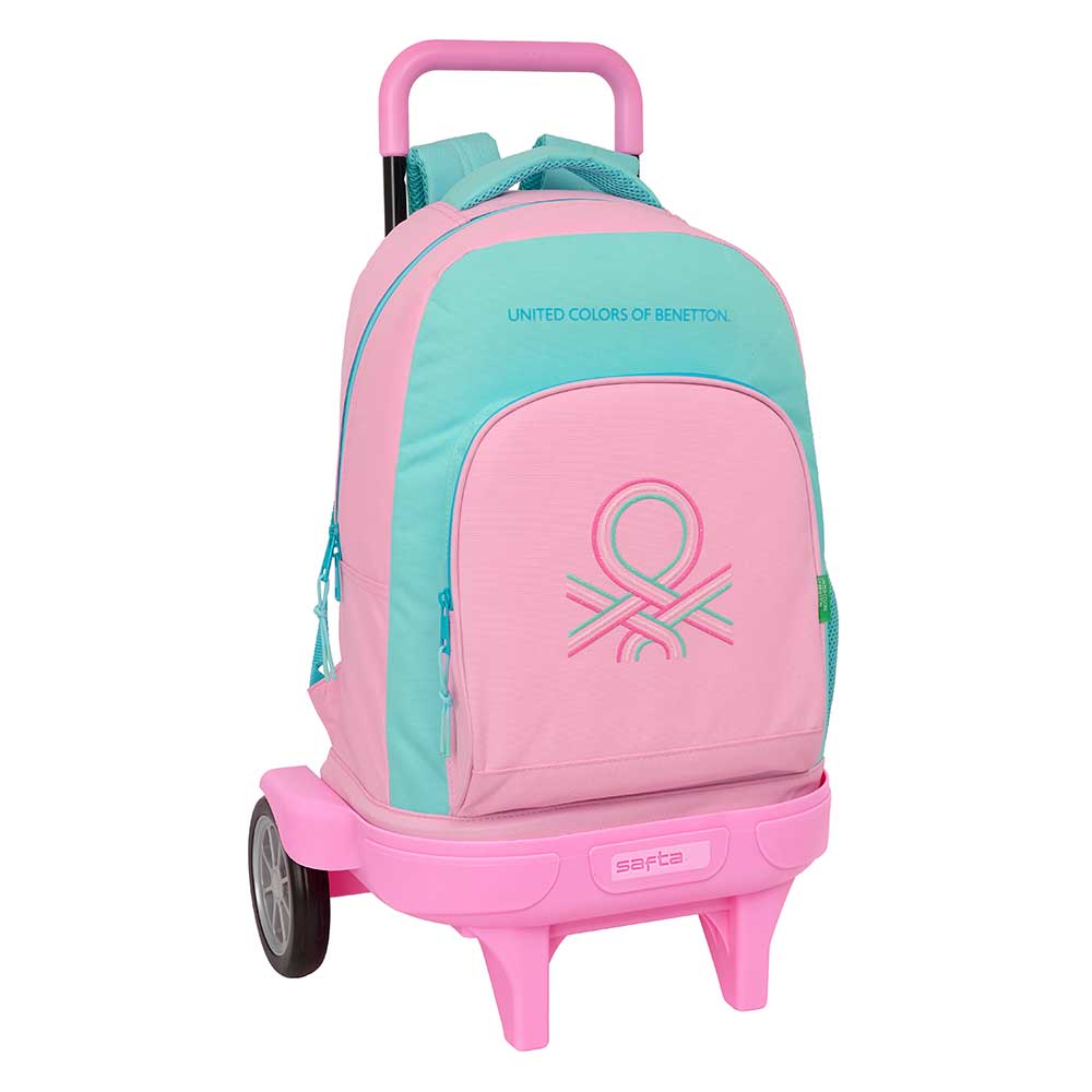 SAFTA | Mochila Escolar Benetton Adaptable a Carro Espalda y Hombreras Ergonómicas Acolchadas, Bolsillos Laterales Portabotellas, Bolsillo Frontal, Cremallera Doble Tirador, Lavable, Base Reforzada