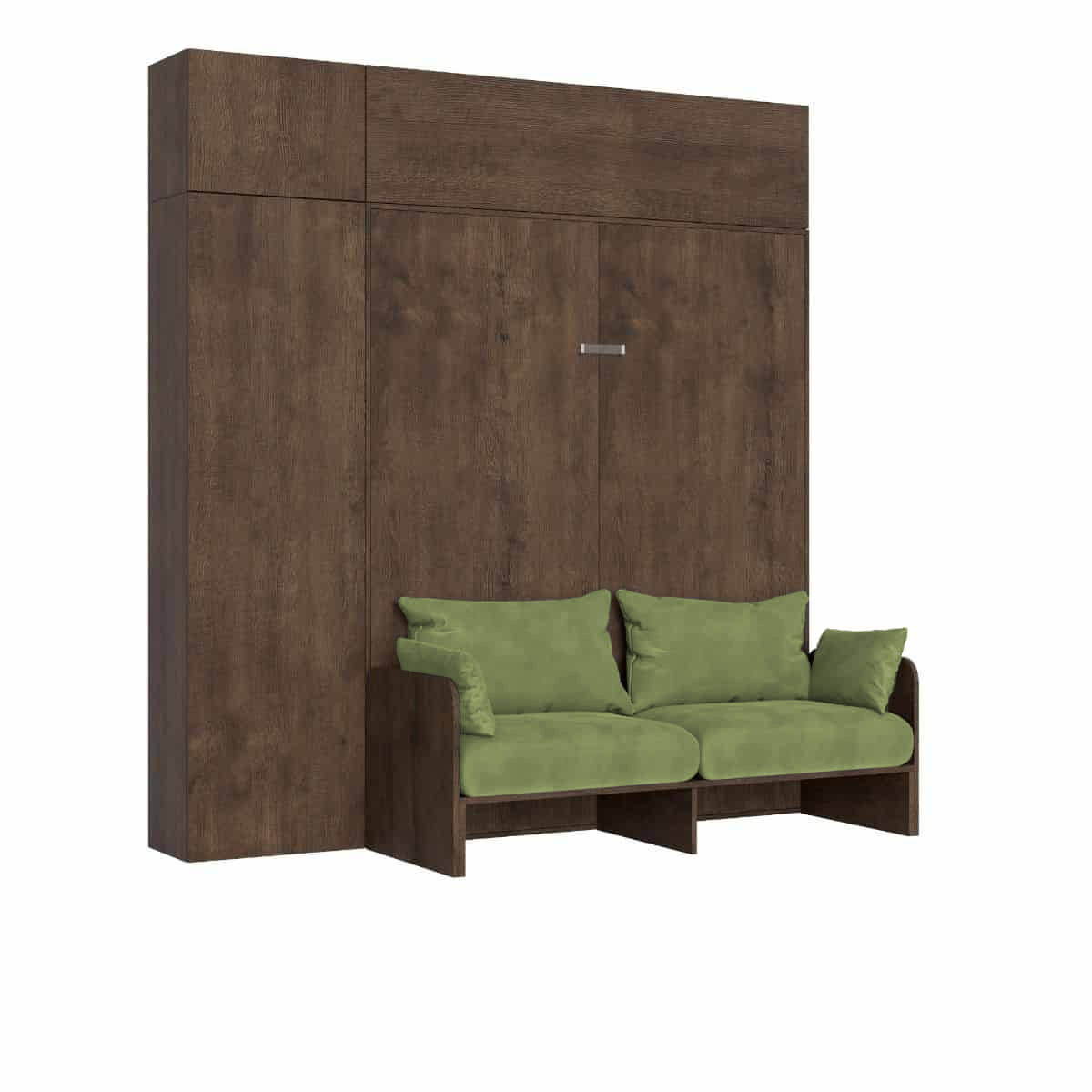 Cama doble plegable Kentaro de 160 cm con sofá y muebles de nogal, color verde - Itamoby