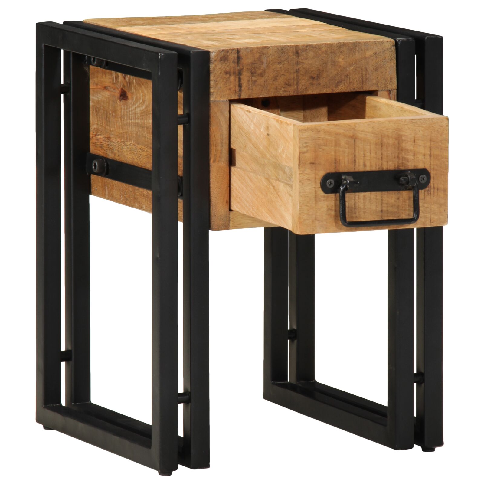 Mesa Auxiliar vidaXL con Cajón Negra 30x30x40 cm de Madera Maciza de Mango
