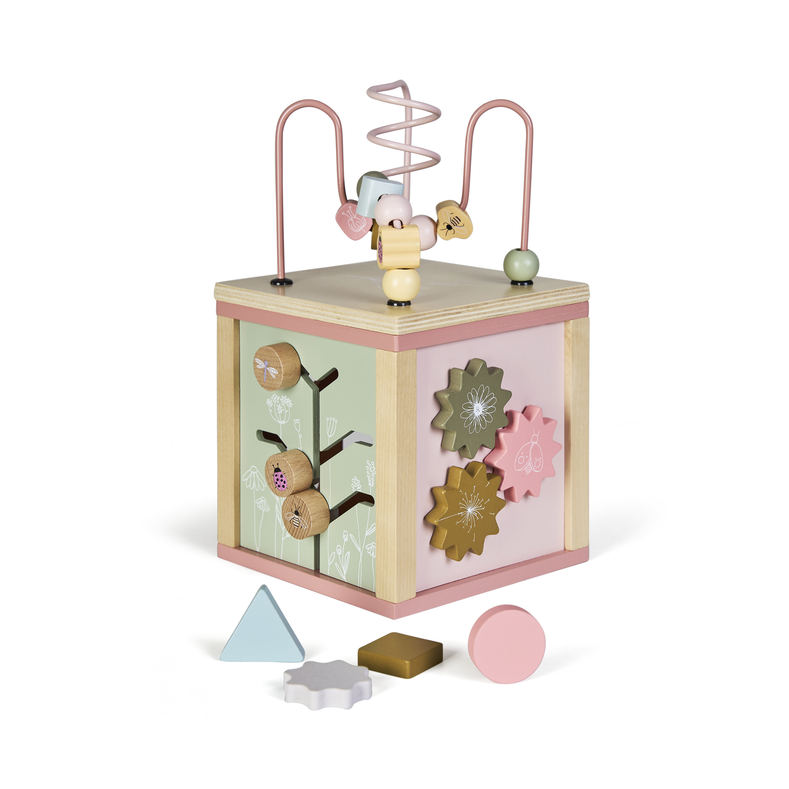 BUDDY BABY – Cubo Montessori Xtudio – Desde 12 Meses – 5 Actividades: Engranajes, ábaco, Formas encajables, Laberinto de Cuentas, Rueda Sonora – Xilófono con baqueta – Almacenaje Interior