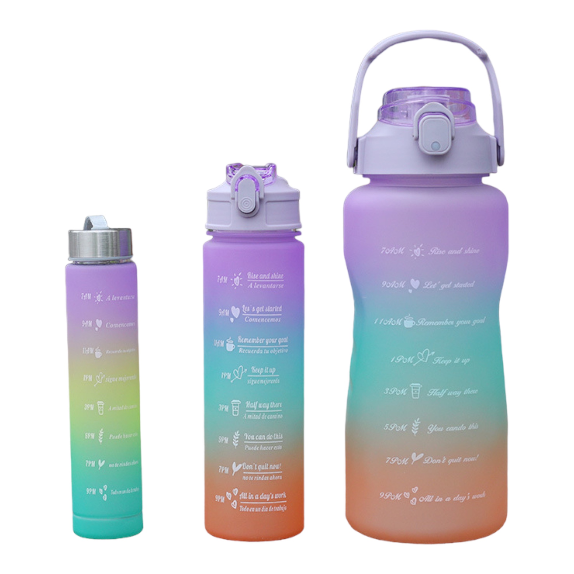 Botella Agua 1.5 Litros Plástico , Botella Agua 2.0 Litros y Agua 900ml y 300ml. Distintas Botellas de Agua Deportivas con Pajita a prueba de fugas, sin BPA, Motivacional, portátil para camping, bicicleta, escuela, coche (bta)
